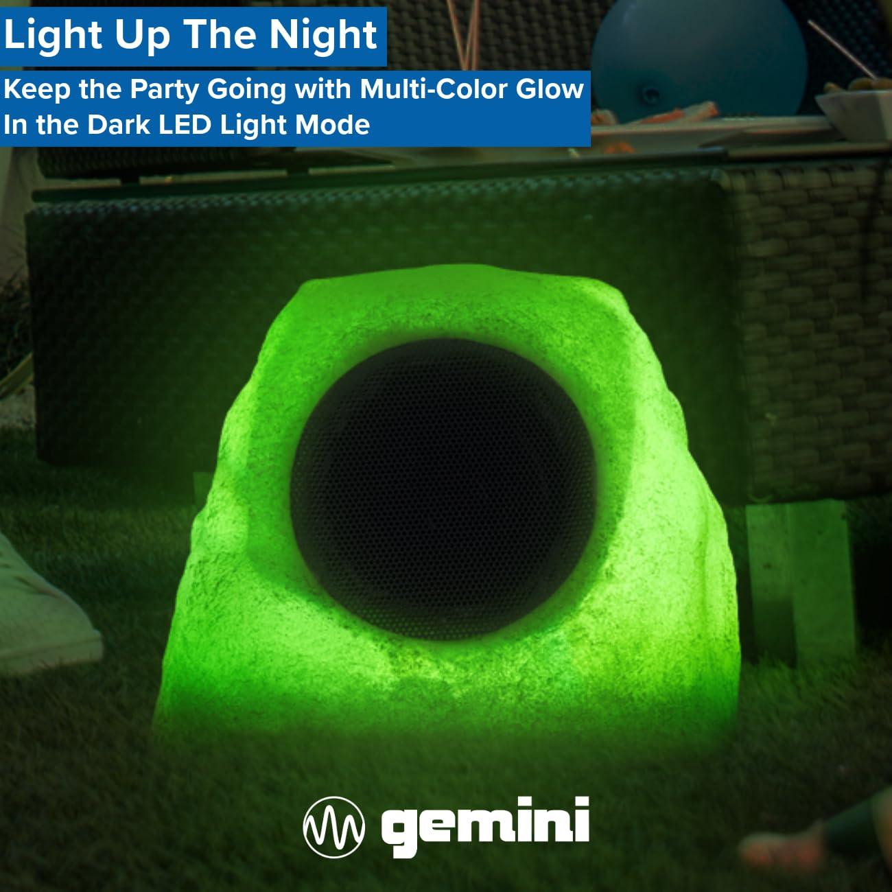 Gemini Sound Gemini Sound GHRK-500LTMS-PR: Portable Solar-Powered Bluetooth Rock Speakers Pair with Multi-Link, Weather-Resistant Design for Outdoor Entertainment, Wireless Connectivity, and Ambient LED Lighting
