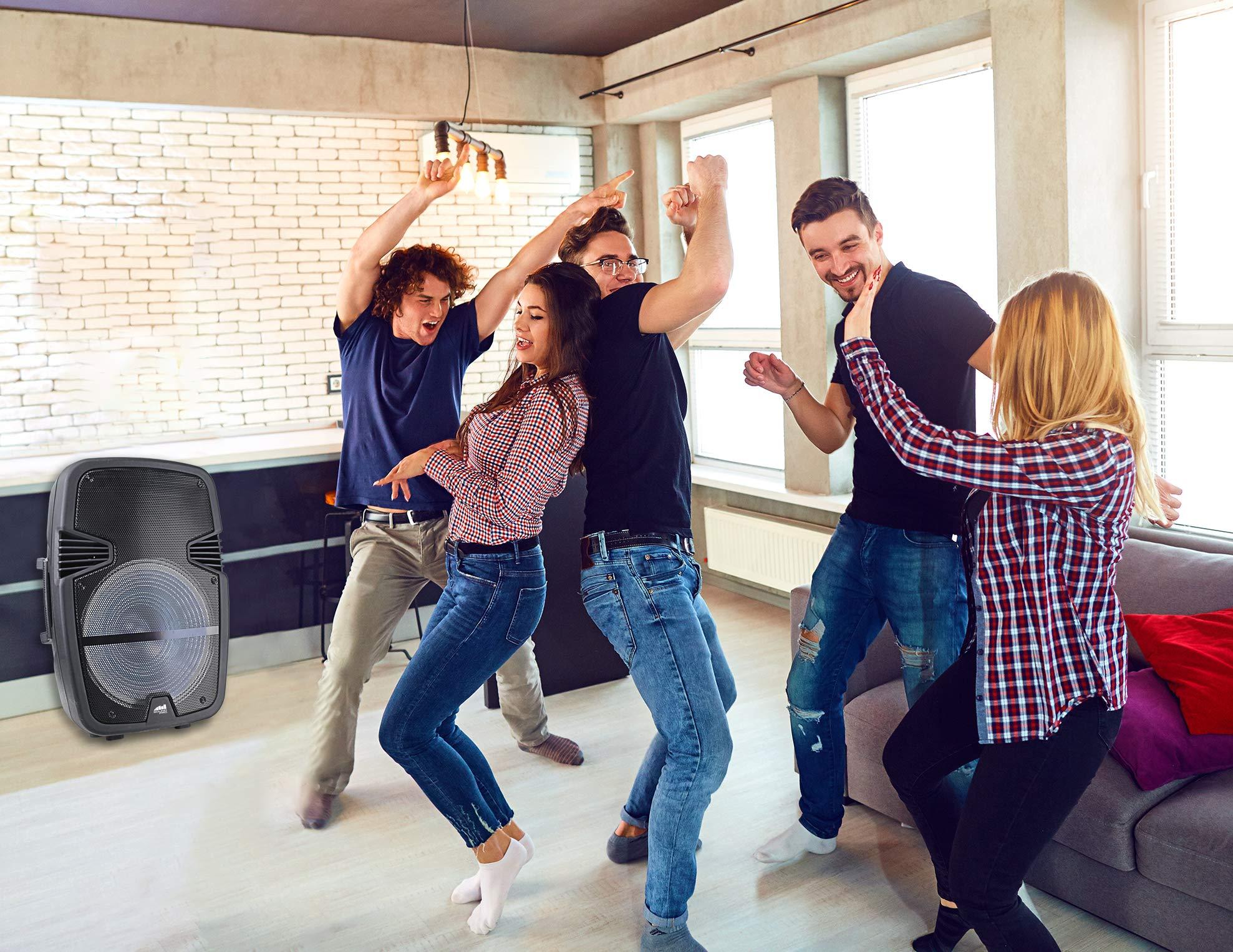 Naxa Electronics Naxa Electronics NDS-1517 Portable Bluetooth Party Speaker with Disco Light, 15-inch, Black, Portable Party Speaker