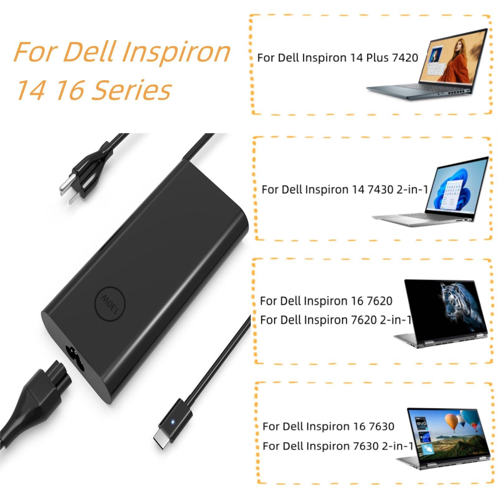 GERVGHS 130W Laptop Charger USB C for Dell Inspiron 16 7620 7630 7620/7630 2-in-1 14 Plus 7420 7430 7430 2-in-1P127F P154G P165G Dell Precision 5560 5570 Dell XPS 15 17 Charger Type C Power Cord