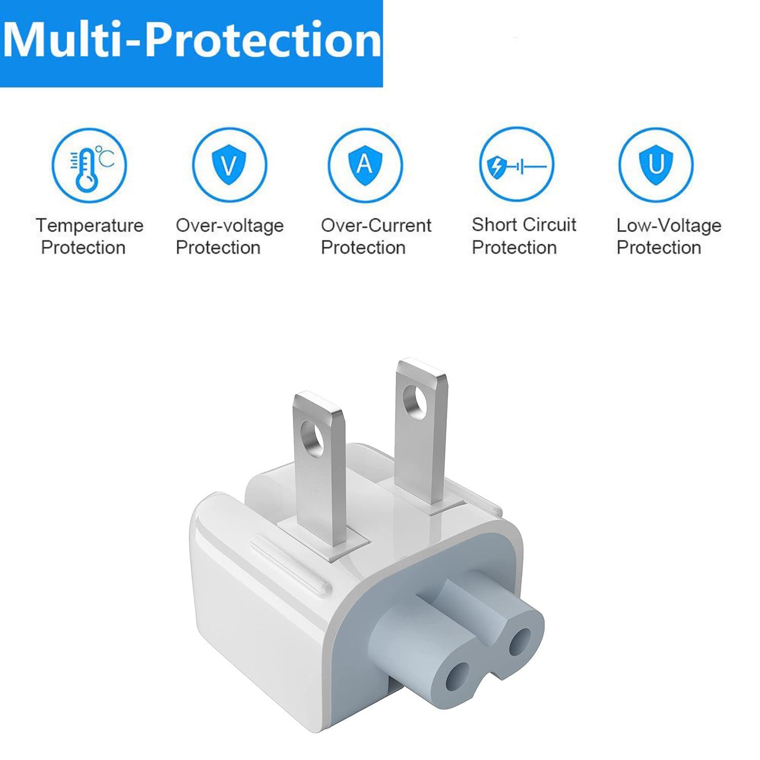 0TO1 Generic Mac Duckhead AC Power Adapter Wall Folding Plug US Charger Adapter Standard Plugs Converter Duck Head Replace for A-PPLE MacBook/Mac iBook/iPhone/Ipad/iPod etc (2 Packs)