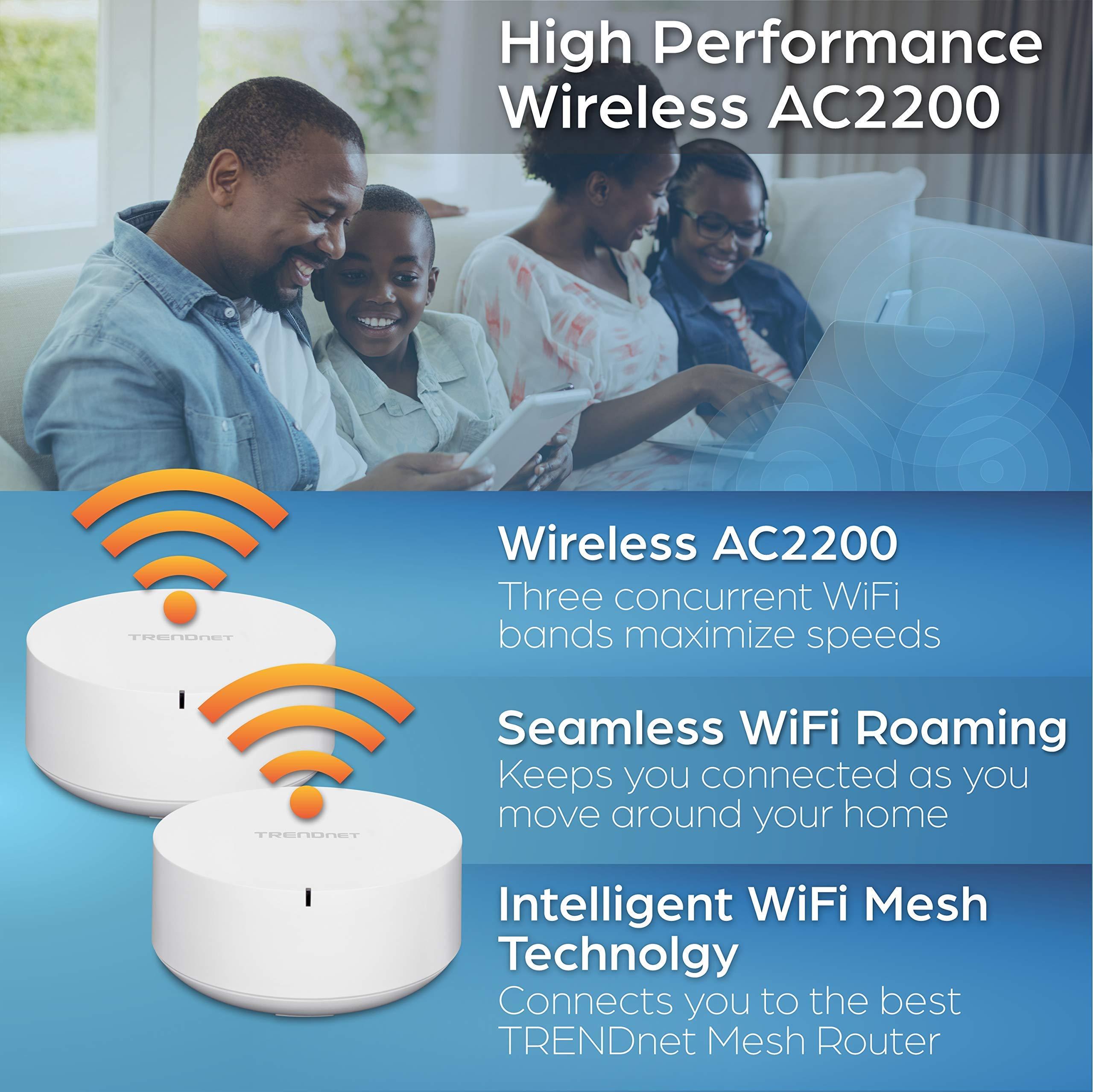 TRENDnet TRENDnet AC2200 WiFi Mesh Router System, TEW-830MDR2K,2 x AC2200 WiFi Mesh Routers, App-Based Setup, Expanded Home WiFi(Up to 4,000 Sq Ft. Home)(Renewed)
