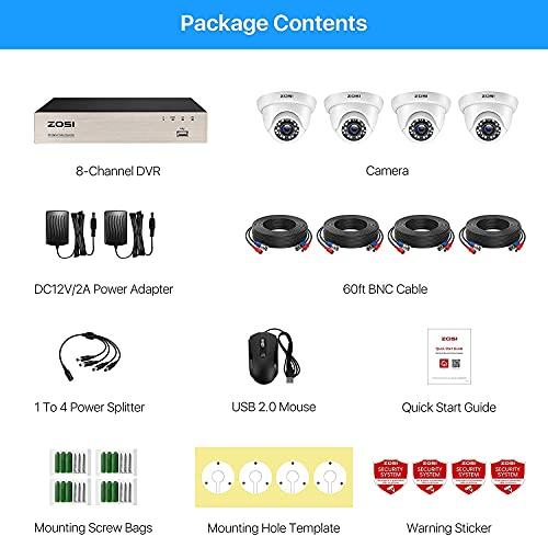 ZOSI ZOSI H.265+ 1080P Security Camera System,8CH 5MP-Lite CCTV DVR and 4pcs 1080P 1920TVL Wired Outdoor Indoor Surveillance Dome Camera with 80ft Night Vision (No HDD) (Renewed)