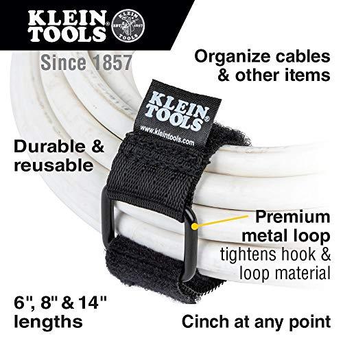 Klein Tools Klein Tools 450-600 Cable Organizer, Hook and Loop Cinch Strap Cable Ties, Includes Two 6-Inch, Two 8-Inch and Two 14-Inch Straps, Black