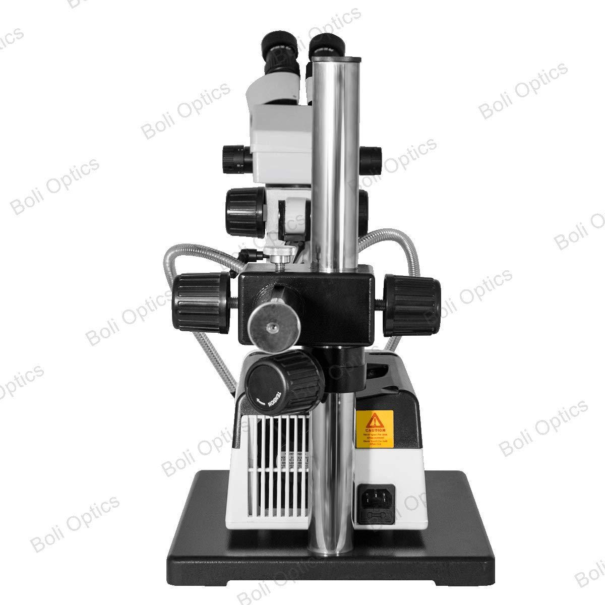 BoliOptics 7X-45X Binocular Zoom Stereo Microscope Dual Gooseneck Dual Fiber Optic Light Box Boom Stand Professional Industrial 76mm Focus Rack SZ02010423 BoliOptics