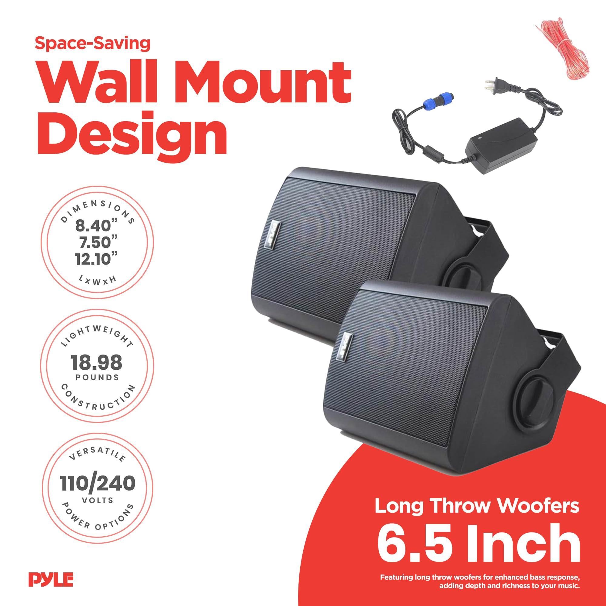 Pyle Pyle Audio Wall Mount 6.5 Inch Waterproof Bluetooth Indoor and Outdoor Speaker System Pair with Built In Digital Amplifier, Black