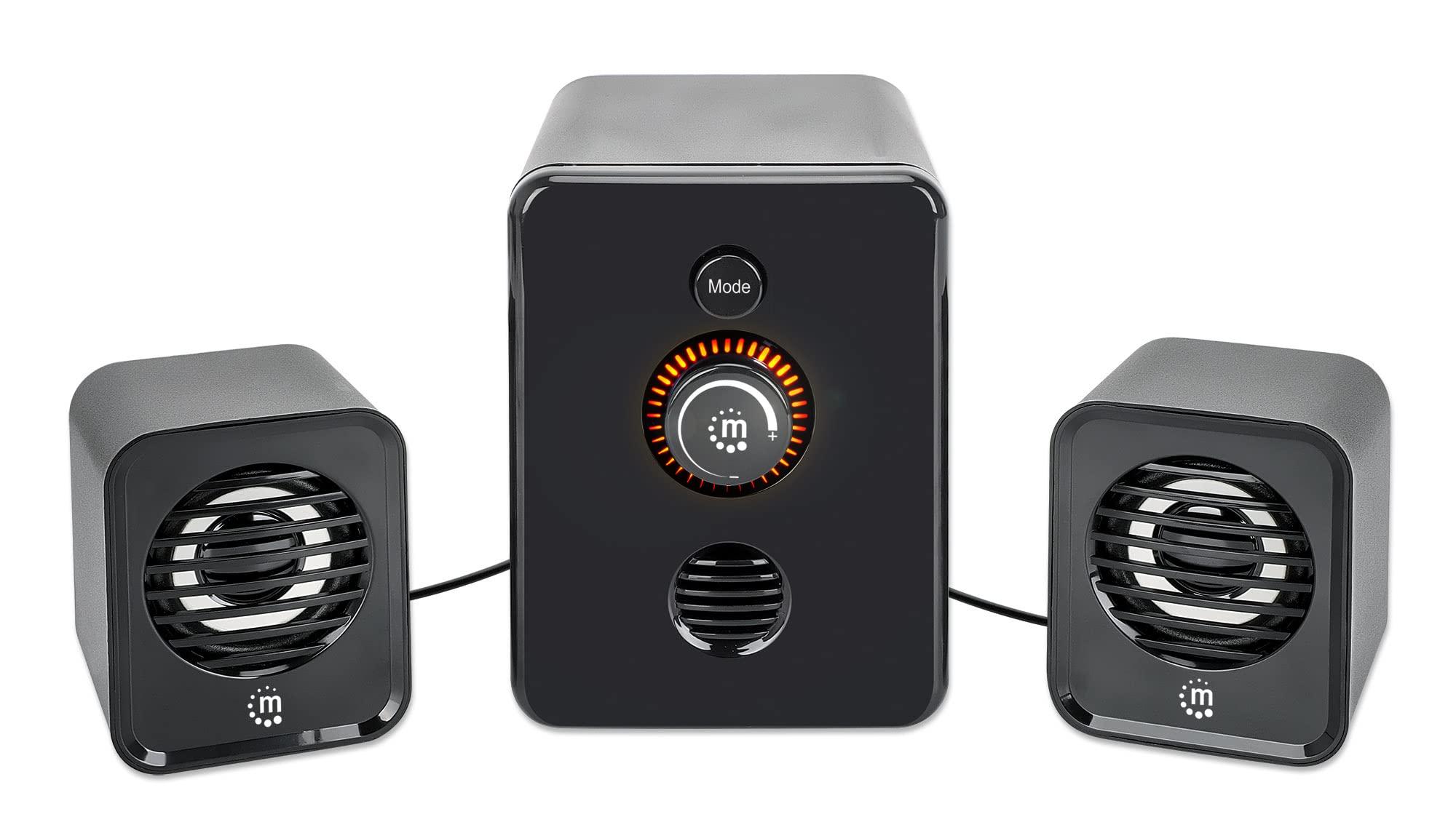 MANHATTAN MANHATTAN Bluetooth USB Powered 2.1 Stereo Speaker System - with Subwoofer and 2 Small Satellite Speakers, 3 Audio Connection Modes - for Computer, PC, Laptop, Desktop - 3 Yr Mfg Warranty - 167345