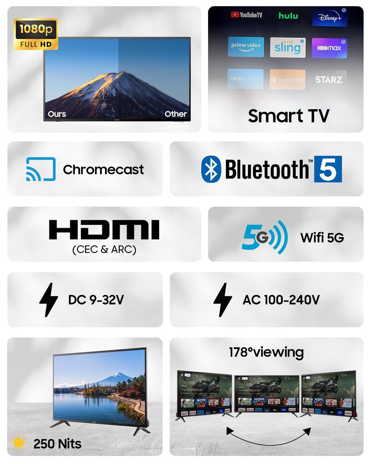 SYLVOX SYLVOX Smart RV TV, 40'' 12 Volt TV for RVs, 1080P FHD Compatibility with Google TV & Google Assitant, Bulit in App Store, Screencast, Small Smart Television for RVs, Campers, Boats and More