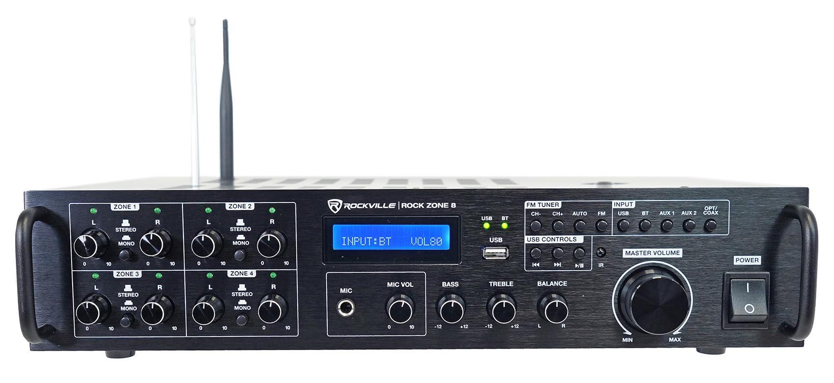 Rockville Rockville Bundle: (1) Rock Zone 8 channel 1000W RMS Multi Room Receiver Bundle with (8) Pair HC655 White COMM 6.5\" 500 Watt in-Ceiling Home Theater Speakers 8 Ohm (9 Items)