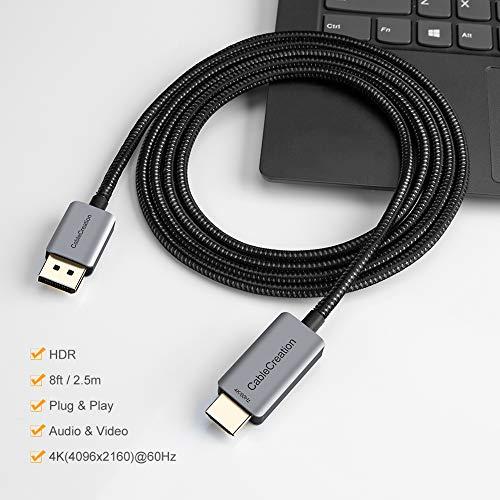 CableCreation CableCreation Active DP to HDMI Cable HDR 4K@60Hz 2K@144Hz 1080P@144Hz, 8FT Unidirectional DisplayPort to HDMI Monitor Cable, DP 1.4 to HDMI 4K Braided, Support Eyefinity Multi-Display, Aluminum