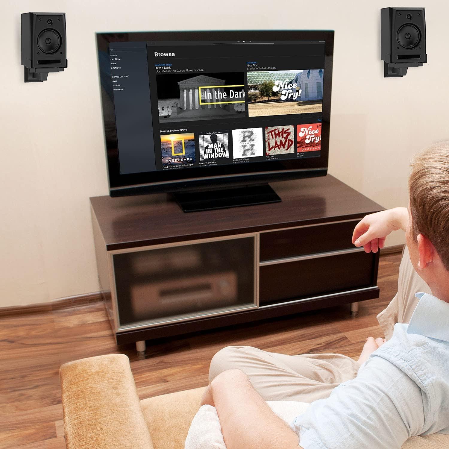 WALI WALI Speaker Wall Mounts, Dual Side Clamping Bookshelf Mounting Bracket for Large Surrounding Sound Speakers, Hold up to 55 lbs. (SWM201), 1 Pair, Black