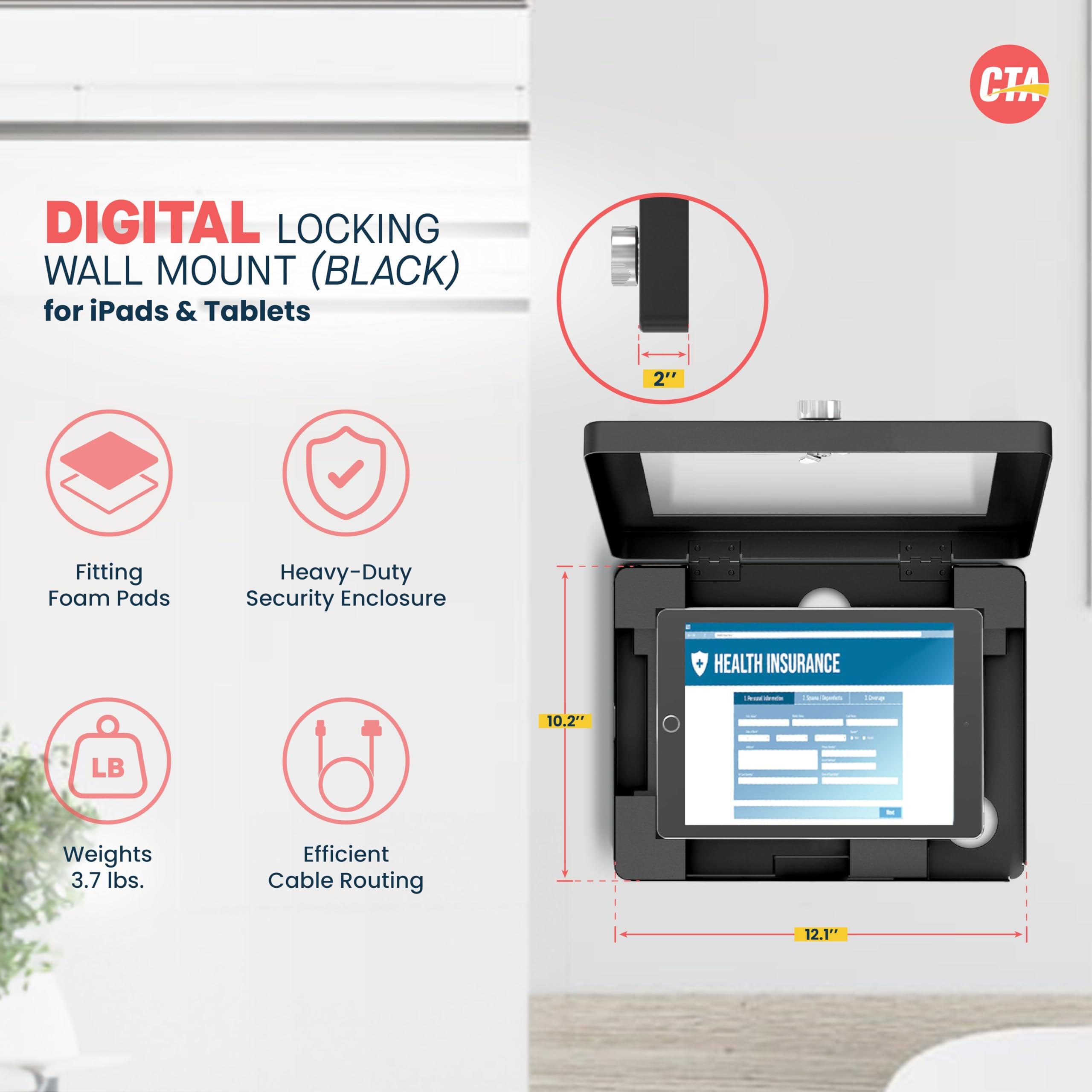 CTA Digital Locking iPad Tablet Wall Mount CTA Keyless Anti-Theft Tablet Wall Mount for iPad Air 11\" M2 (2024) - iPad Pro 11\" M4 (2024) - iPad 10th Gen 10.9\" - iPad Pro 10.5\" & More - Black (PAD-PARAWPCL)