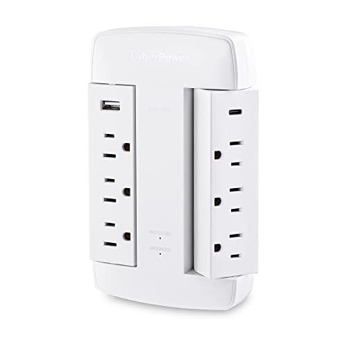 CyberPower CyberPower CSP600WSURC5 Professional Surge Protector, 900J/125V, 6 Swivel Outlets, 1 USB-C Charge Port, Wall Tap Design, White