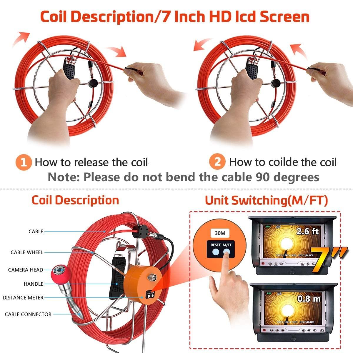 anysun Sewer Camera with Locator and Distance Counter 2 in 1 Camera, Anysun 100FT with 512HZ Receiver for Drain Plumbing Video Inspection 7'' LCD HD Screen Waterproof IP68 Cameras with DVR Recorder