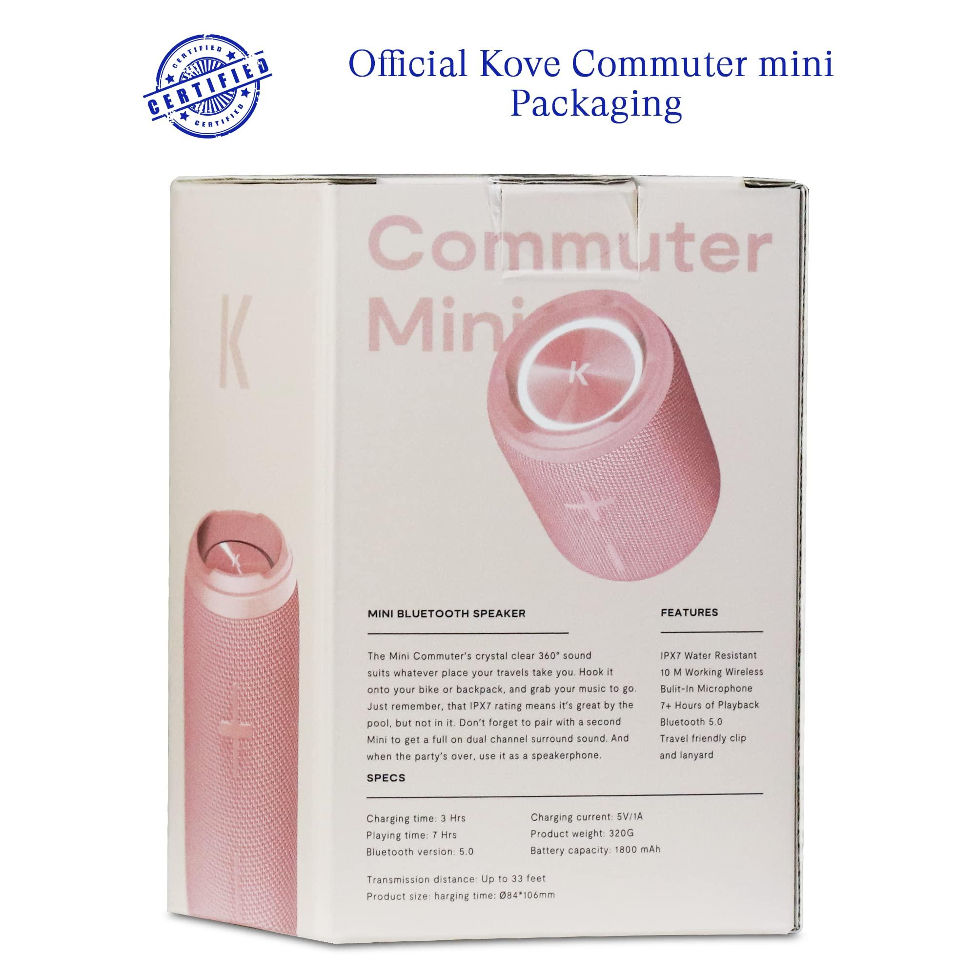 KOVE KOVE Mini Commuter 2 Portable Speaker - Pink Bluetooth Speakers, Wireless with HD Louder Volume, Deep Bass Subwoofer, Microphone, IPX7 Water Resistant - Perfect Boom Box for Home, Outdoor or Travel