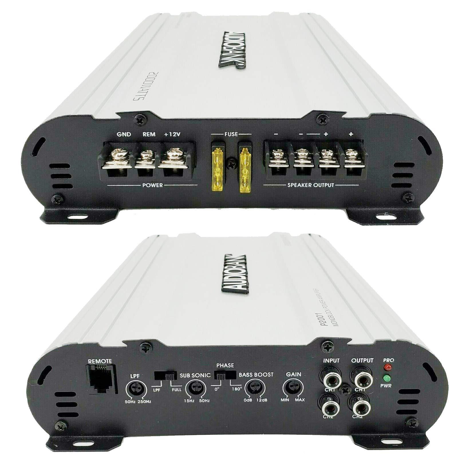 Audiobank Audiobank Monoblock 2000 WATTS Amp Class AB Car Audio Stereo Amplifier P2001 Heavy-Duty Aluminum Alloy Heatsink | Class A-B Operation Remote On/Off Circuit