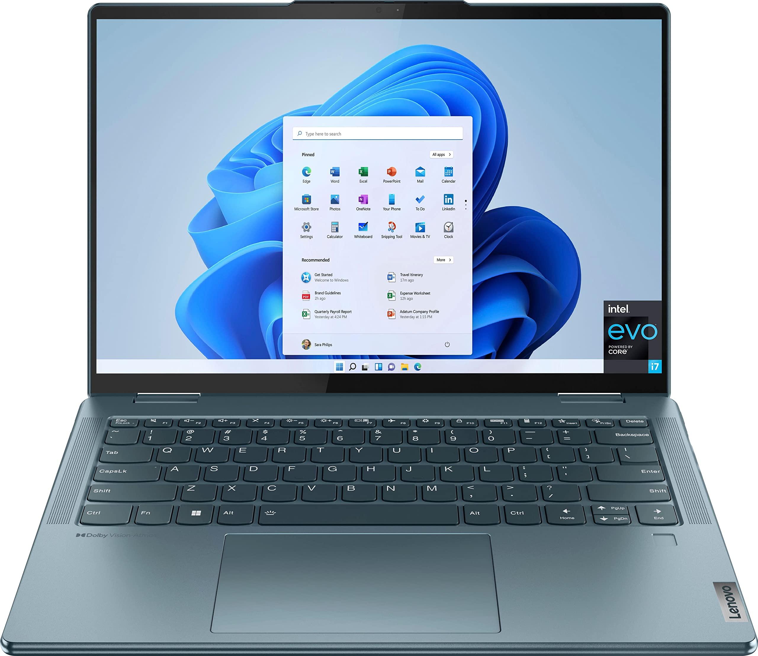Lenovo Lenovo ENOVO Yoga 7i 2-in-1 Laptop 14\'\' 2.2K Touchscreen12th Core i7-1255U Iris Xe Graphics 16GB RAM 1TB SSD WI-FI 6E Thunderbolt 4 Backlit KB w/ FP Windows 11 Pro RATZK 32GB USB, Stone Blue, (82QE)