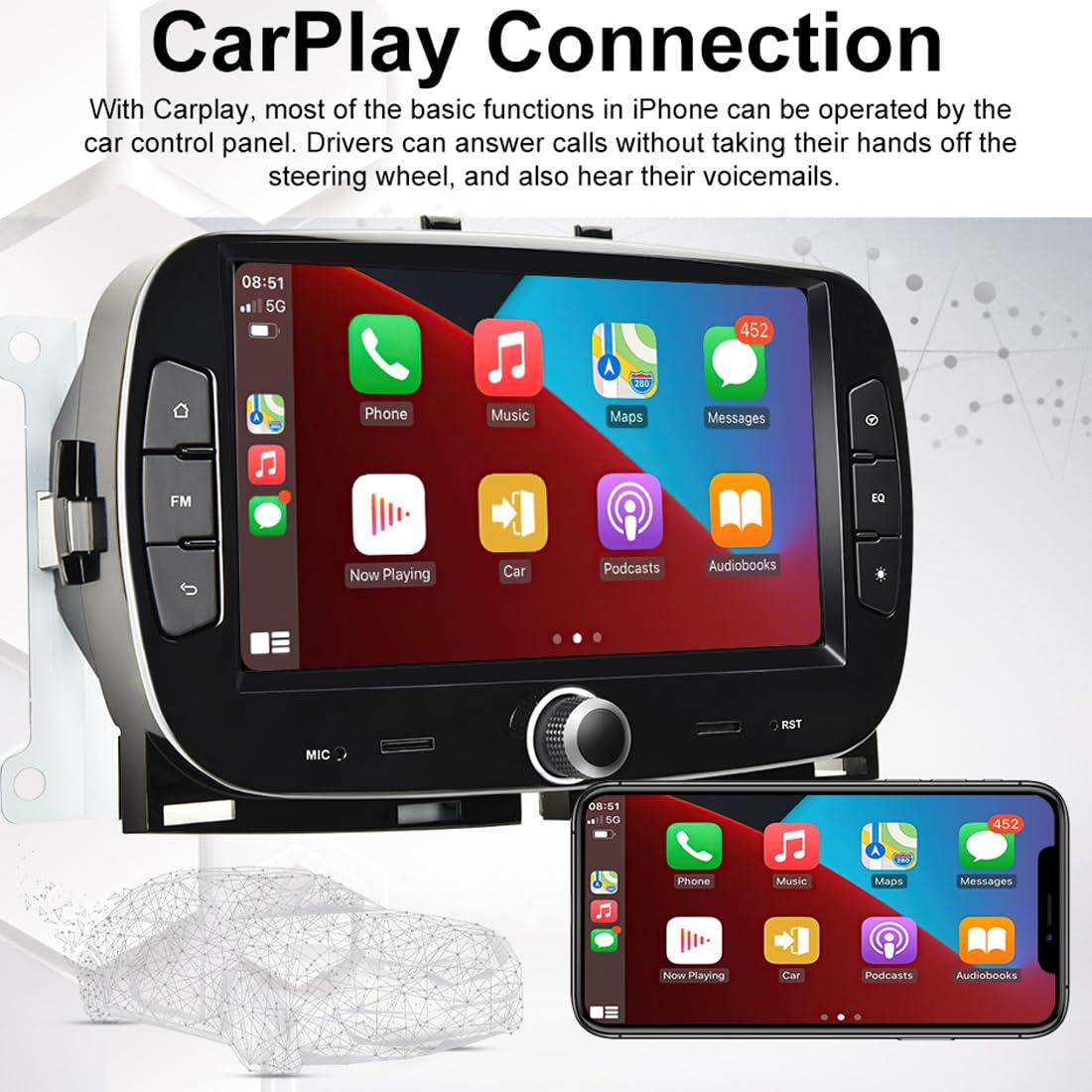 WEPARTICULAR Wireless Carplay Android Auto Car Stereo Compatible for Fiat 500 2016-2019 2Din 7'' Touch Screen 2+32G Android Car Radio Multimedia Player with RDS FM Mirror Link GPS WiFi BT DVR