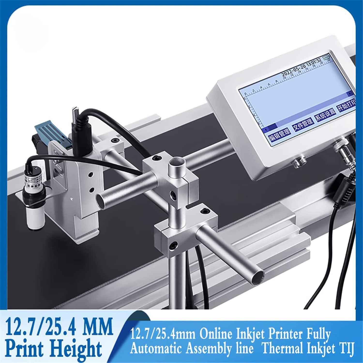 LZDOYY 12.7mm/25.4mm Automatic Inkjet Coding Machine for Production Line, 8 Languages, Intelligent Variable Data/Date/Logo/Barcode/Image Thermal Inkjet Printer,12.7mm-110V