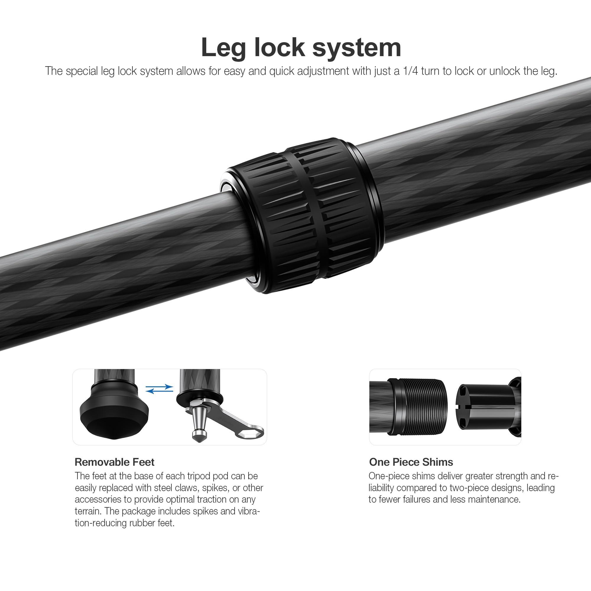 LEOFOTO Leofoto LS-223CX+LH-25 Travel Tripod, Tabletop Tripod, Ranger Series, Carbon Fiber, 3 Leg Sections, Lightweight, Ball Head Set
