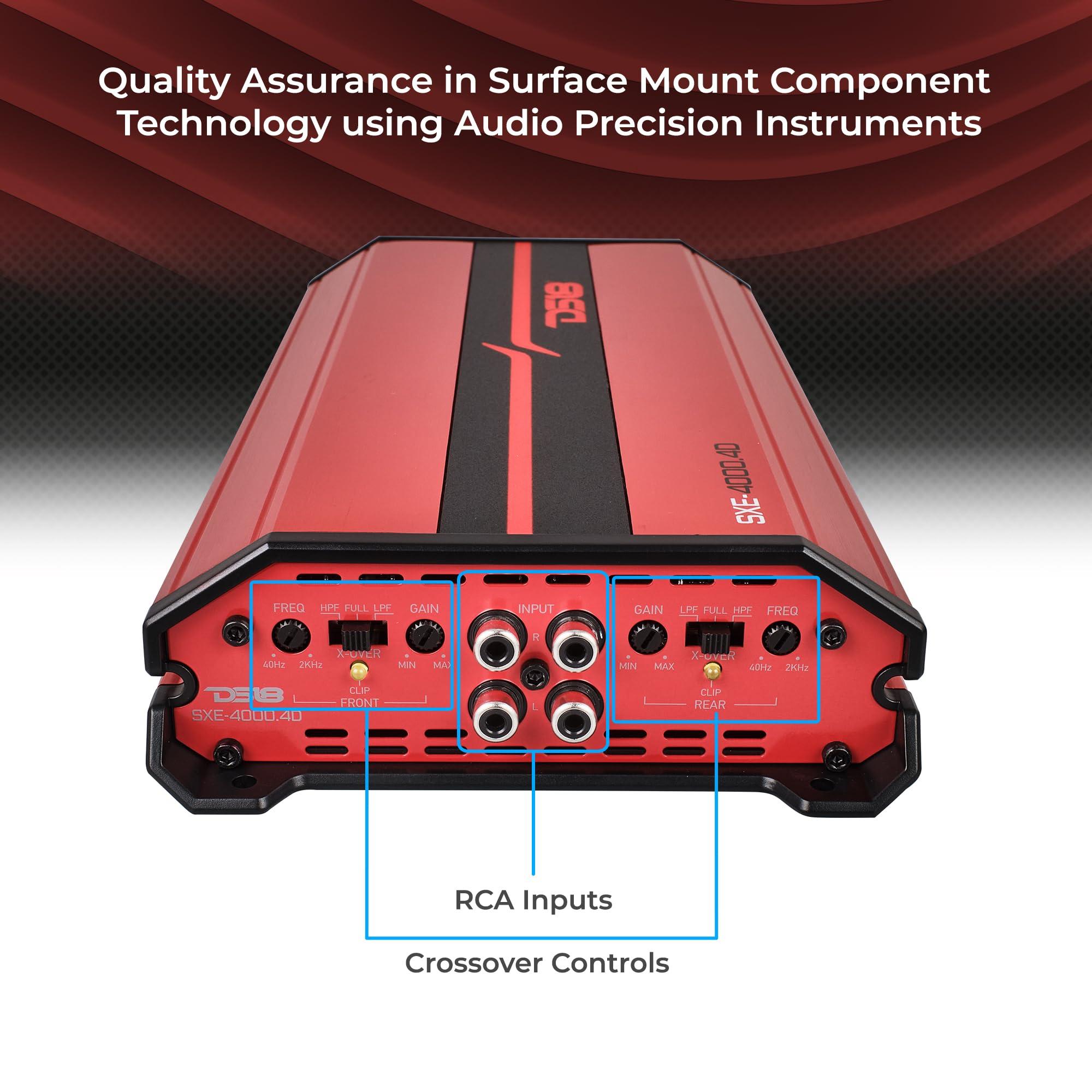 DS18 DS18 SXE-4000.4D/RD Car Amplifier Stereo Full-Range Class D 4-Channel 275x4 RMS @4 OHM 4000 Watts - Powerful and Compact Amp for Speakers in Car Audio System