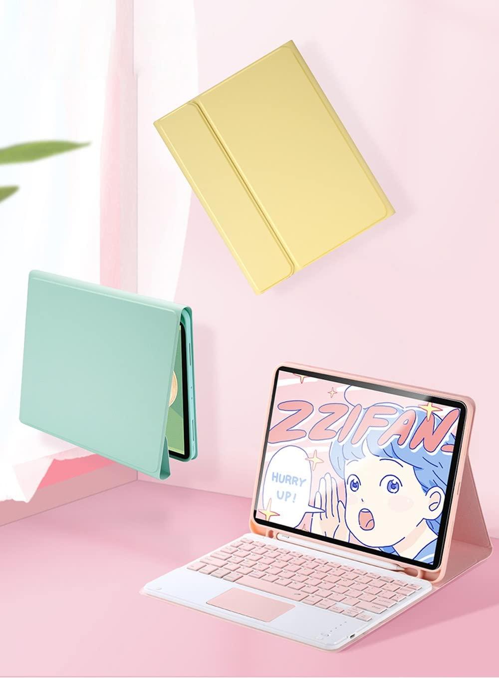 SENLAN for iPad Mini 6th Generation 8.3 '' Keyboard Case with Touchpad/Pencil Holder Detachable Bluetooth Keyboard Color Keys Slim PU Leather case for iPad Mini6 (Mint Green, iPad mini6)