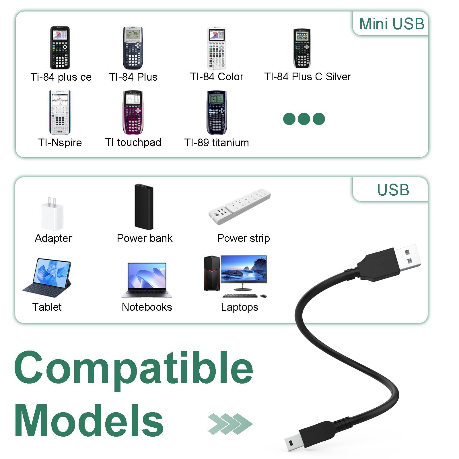 Gneinour Gneinour TI-84 Plus CE Charger Compatible with Texas Instruments Calculators TI 89 Titanium, TI Nspire CX II CAS, TI84 Plus CE Color C Silver Calculators, TI Nspire CX CAS Charger, 2.6ft