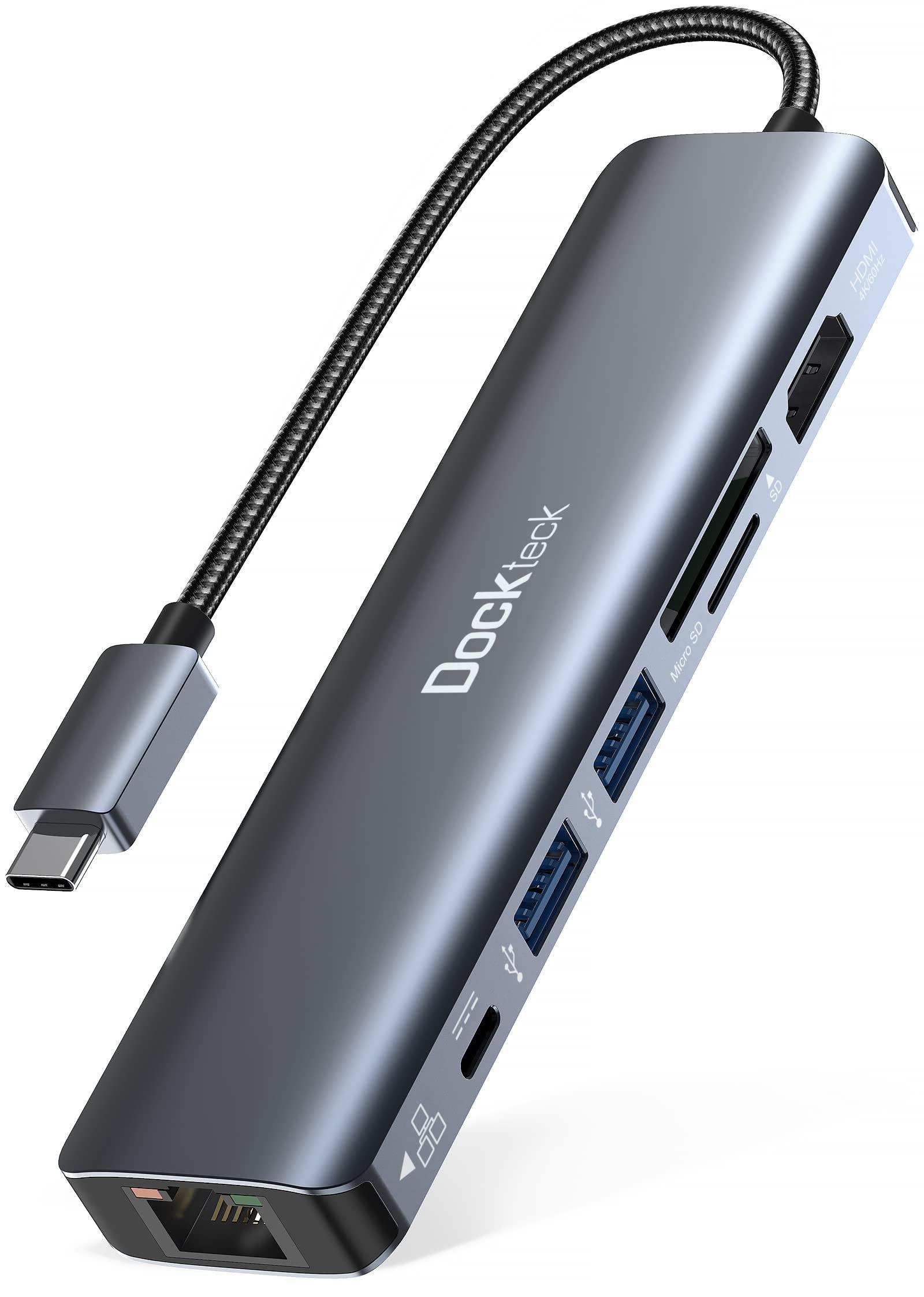 dockteck dockteck 7-in-1 USB C Hub with 4K 60Hz HDMI, 1Gbps Ethernet, 100W Power Delivery, SD/TF Card Slots, USB 3.0 Data Ports for MacBook, iPad Pro, XPS
