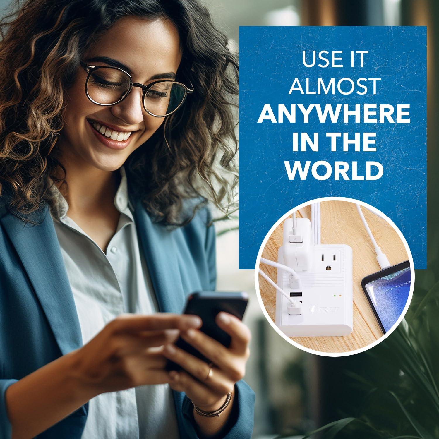 OREI OREI World Travel Plug Adapter M8 Max, 3 USB + Pd 18W USB-C Input - 2 USA Outlets - Attachments for Europe, Asia, China, Japan, Africa - Perfect for Cell Phones, Tablets, Cameras and More
