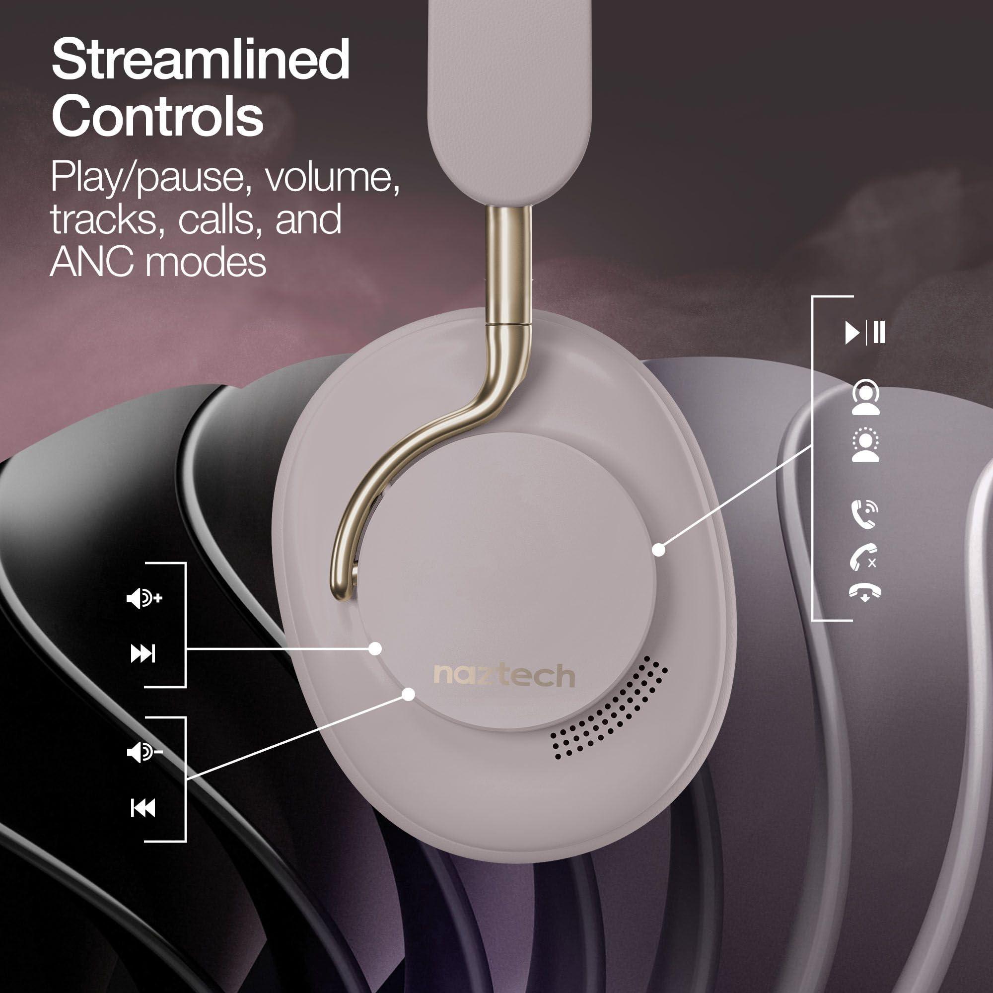 Naztech Naztech Aura 360 Moondust 24HR ANC Over Ear Headphone Wireless, Noise Cancelling Headphones Over Ear, Bluetooth Headphone Gym, Active Noise Cancelling Head Phones, Multipoint Connection Dual Voice Mic