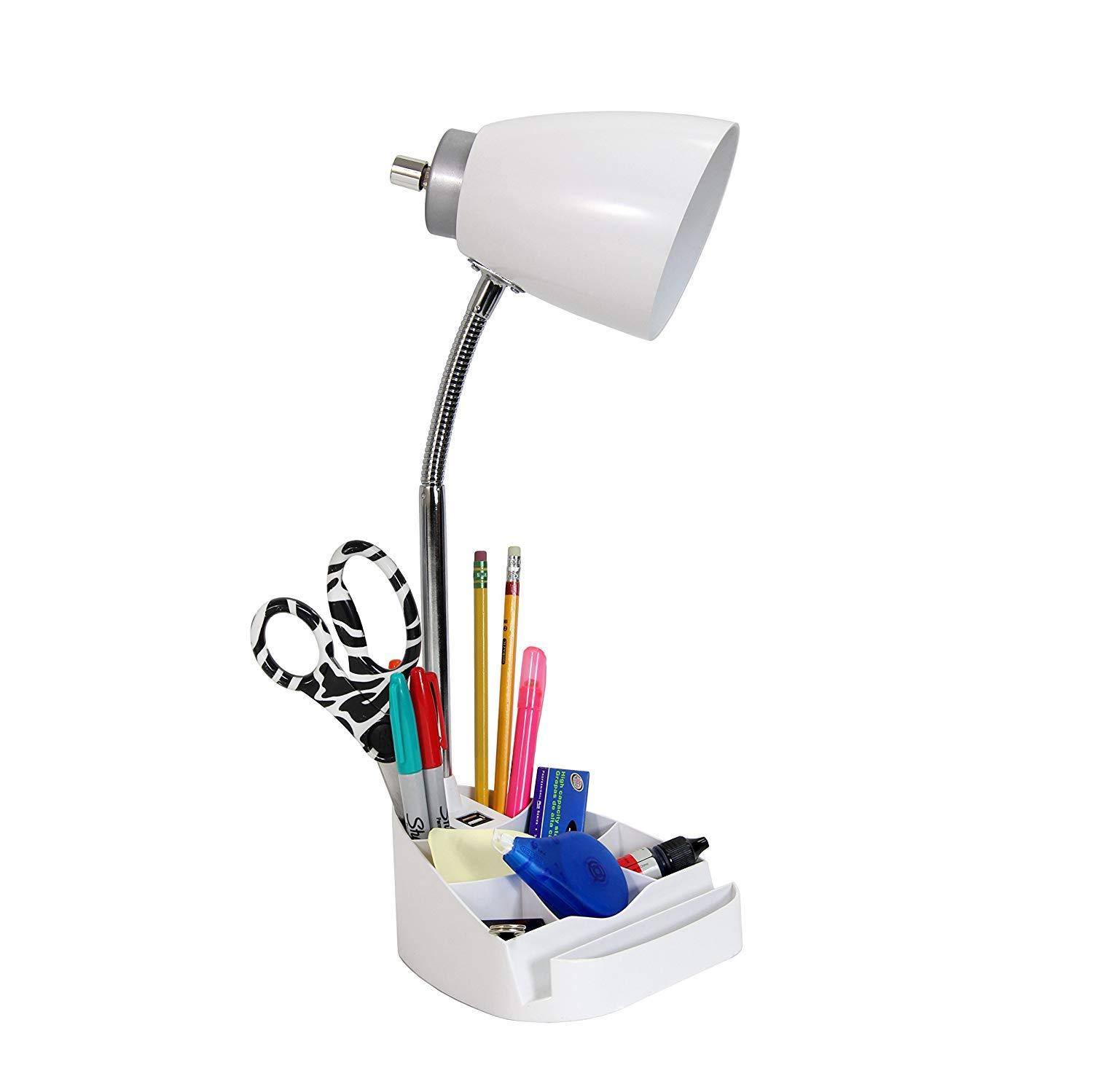 Limelights Limelights LD1056-WHT iPad Tablet Stand Book Gooseneck Organizer Desk Lamp with Holder and USB Port, White (Pack of 2)