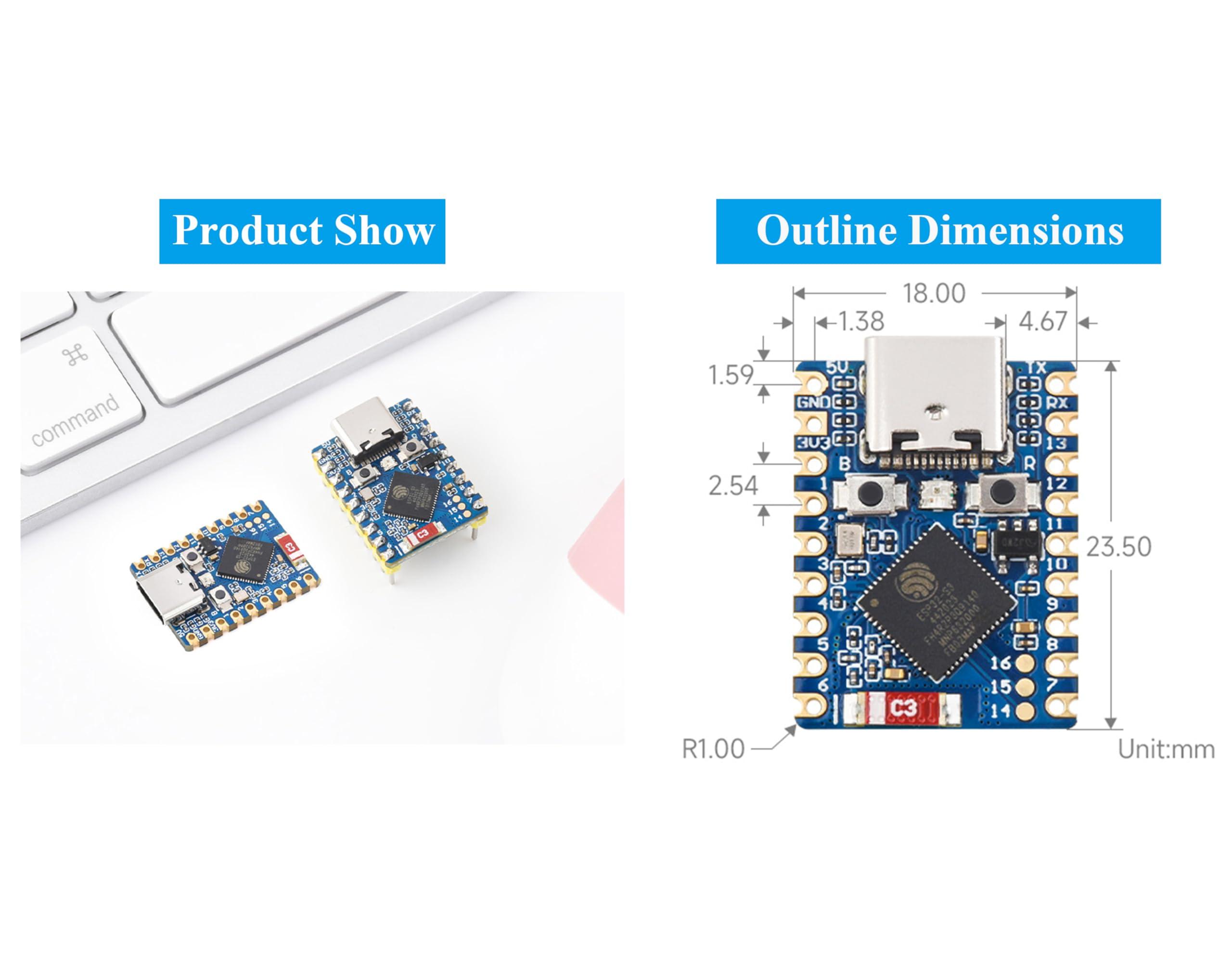waveshare ESP32-S3 Mini Development Board, Based on ESP32-S3FH4R2 Dual-Core Processor, 240MHz Running Frequency, 2.4GHz W-i-F-i & Blue-Too-th 5, Onboard 4MB Flash Memory/2MB PSRAM