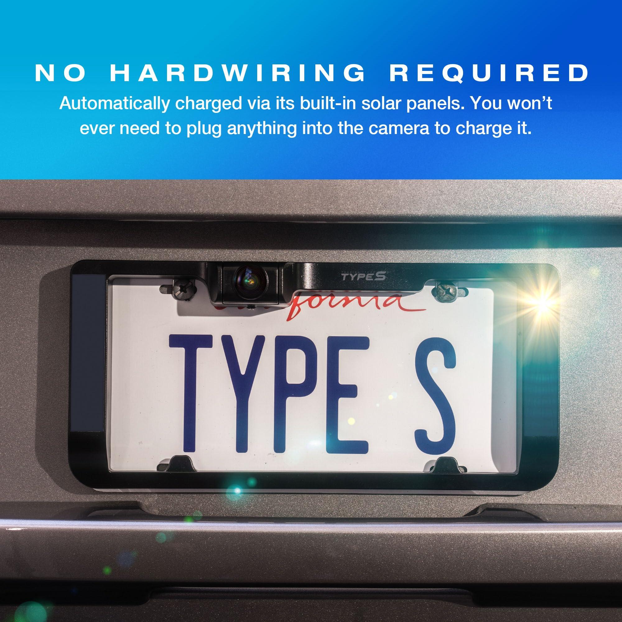 TYPE S TOURING ITEMS Type S True Wireless Solar Powered Smart HD Backup Camera | License Plate Frame Mount | Self-Charging | 3 Minute Installation | Universal Compatibility | 720p Night Vision