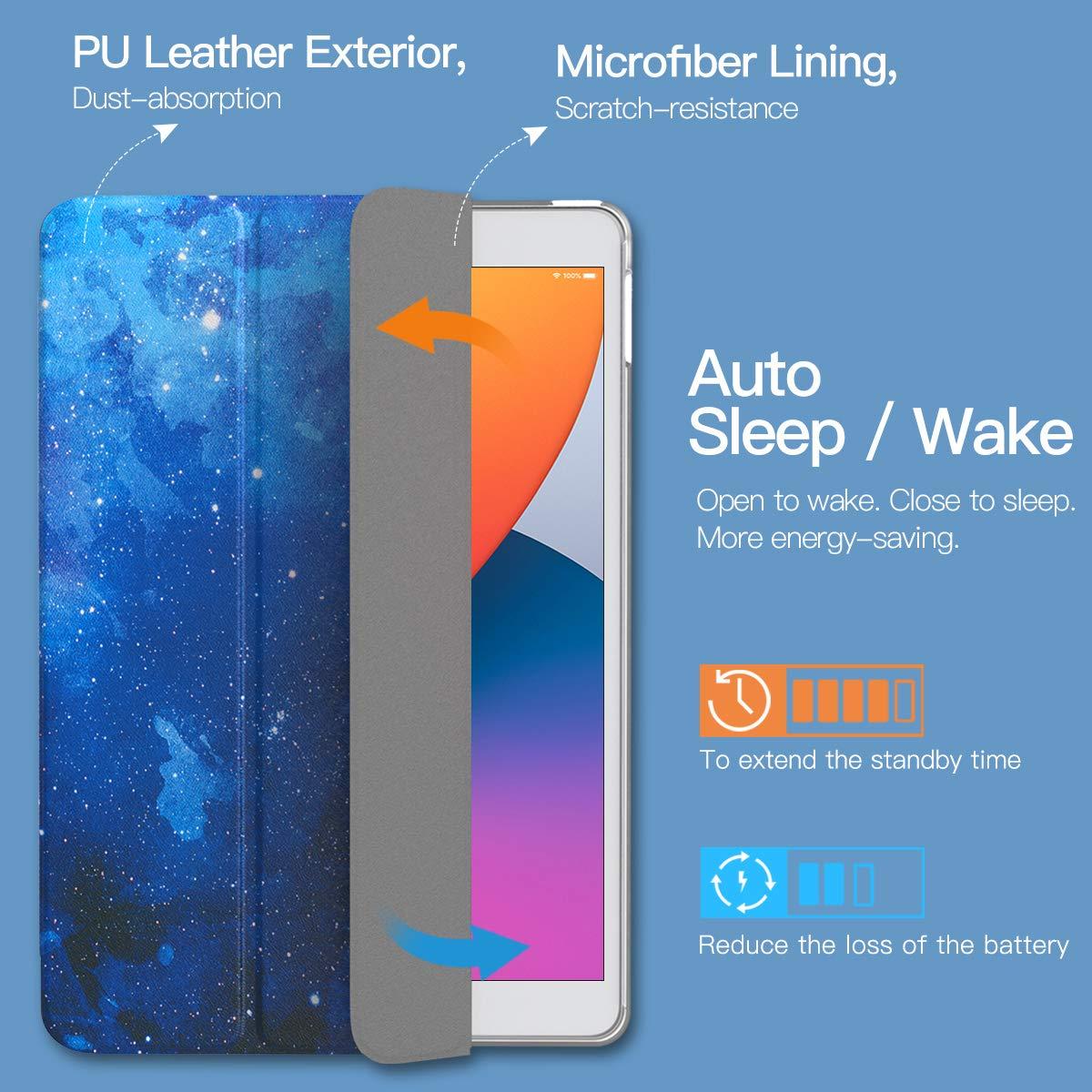 TiMOVO TiMOVO for iPad 10.2 Case iPad 9th Generation 2021/ iPad 8th Generation 2020/ iPad 7th Generation 2019 Case,Slim Translucent Hard PC Protective Smart Cover with Stand for iPad 10.2 Inch, Blue Sky Star