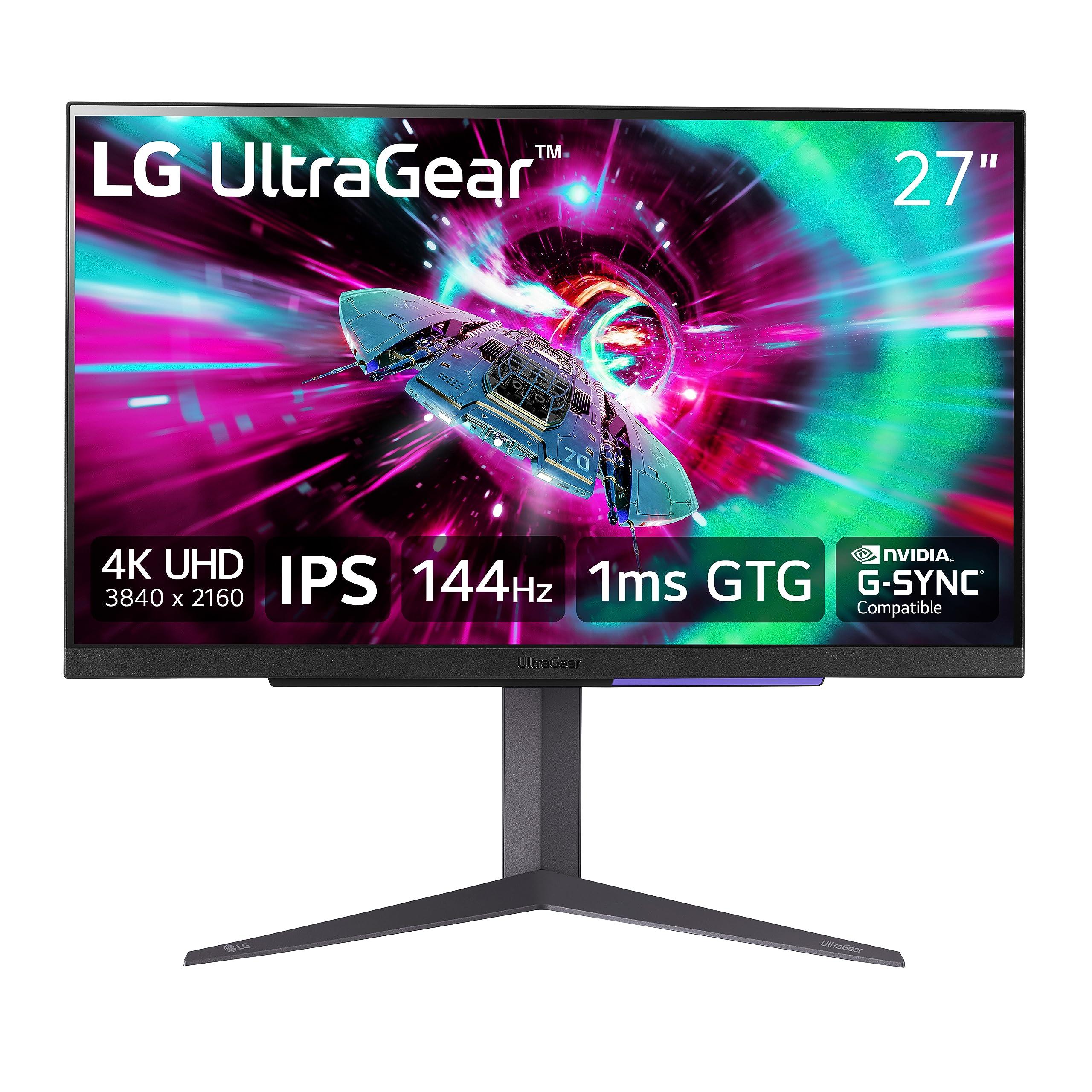 LG LG 27\" UltraGear 4K UHD (3840x2160) Gaming Monitor, 144Hz, 1ms, VESA DisplayHDR 400, G-SYNC and AMD FreeSync Premium, HDMI 2.1, DisplayPort, 4-Pole HP Out DTS HP:X, Tilt/Height/Pivot Stand, Black