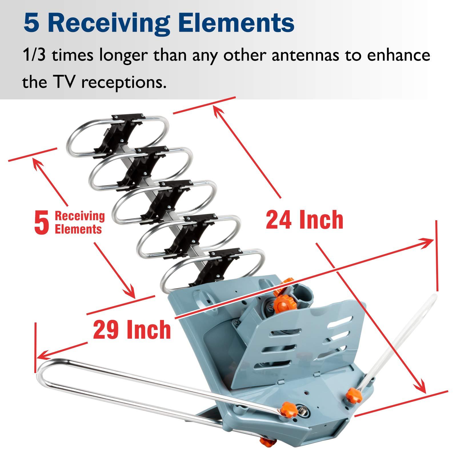 Five Star Five Star HDTV Antenna Amplified Digital Outdoor Antenna 150 Miles Range, 360 Degree Rotation Wireless Remote, with 40FT RG6 Coax Cable Installation Kit Supports 5 TVs