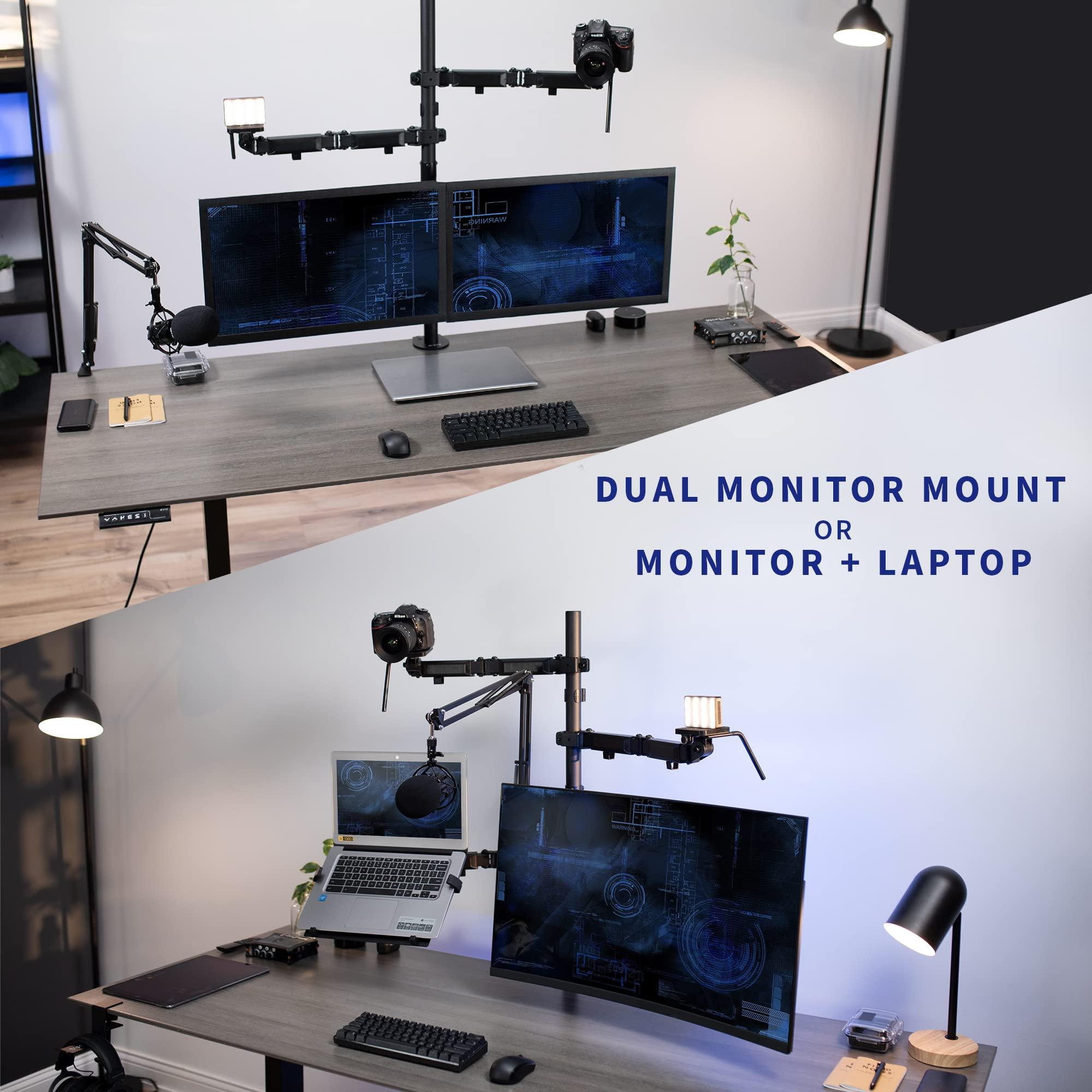 VIVO VIVO All-in-One Computer Studio Desk Mount, Mic Boom, Dual Monitor Mount up to 32 inches, Laptop Stand, Livestream Arms Compatible with Cameras, Lighting, Phone/Tablet Adapters, STAND-LIVE2L