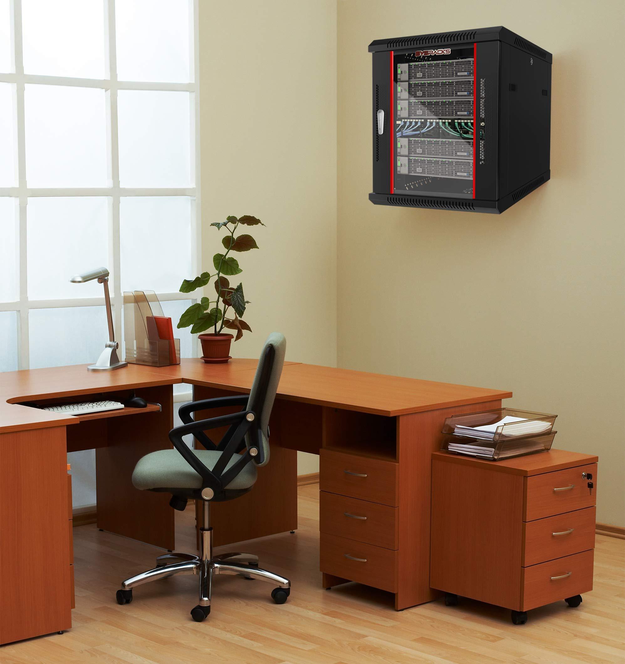 Sysracks Sysracks - 12U - Server Rack - Wall Mount Rack - Locking Cabinet for Network - Electronics - Security - Audio - Video - AV Equipment - Data Rack - Legs/Power Strip/Shelf/Fan - 18-Inch Deep