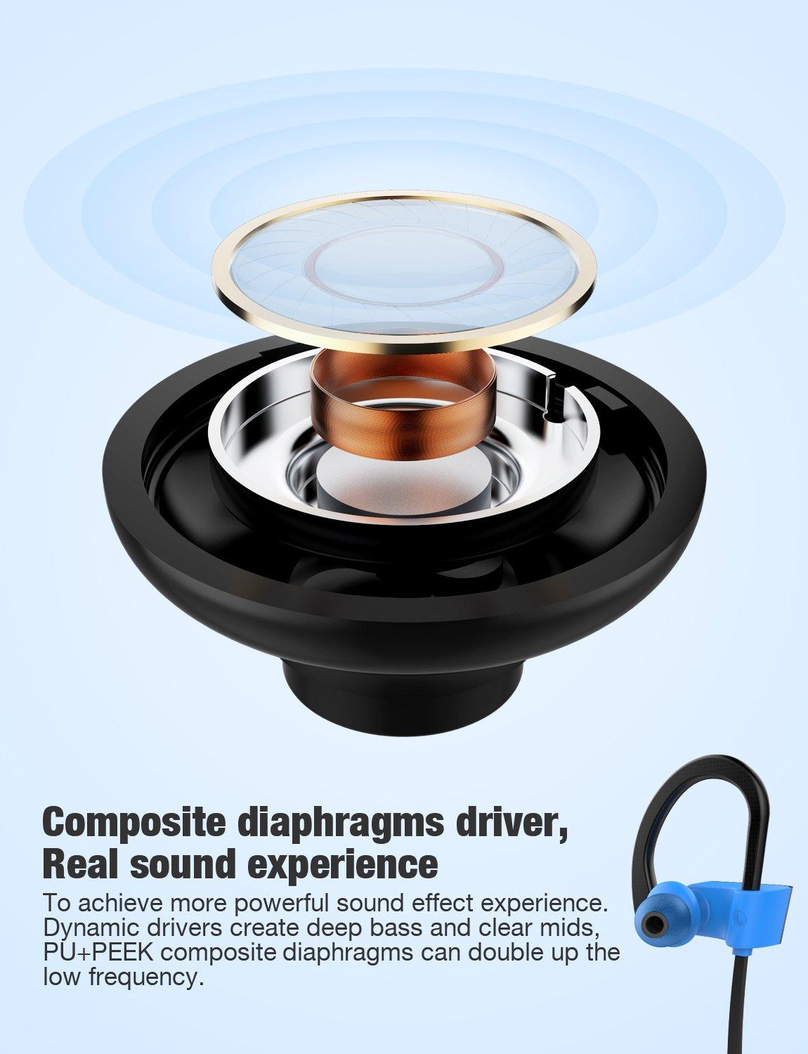 Otium Bluetooth Headphones, Otium Wireless Sports Earbuds, Waterproof IPX7 w/Mic, HD Stereo in-Ear Earphones, Case, Fast Pairing, Gym Running Workout, 10 Hrs Battery Noise Cancelling Headsets