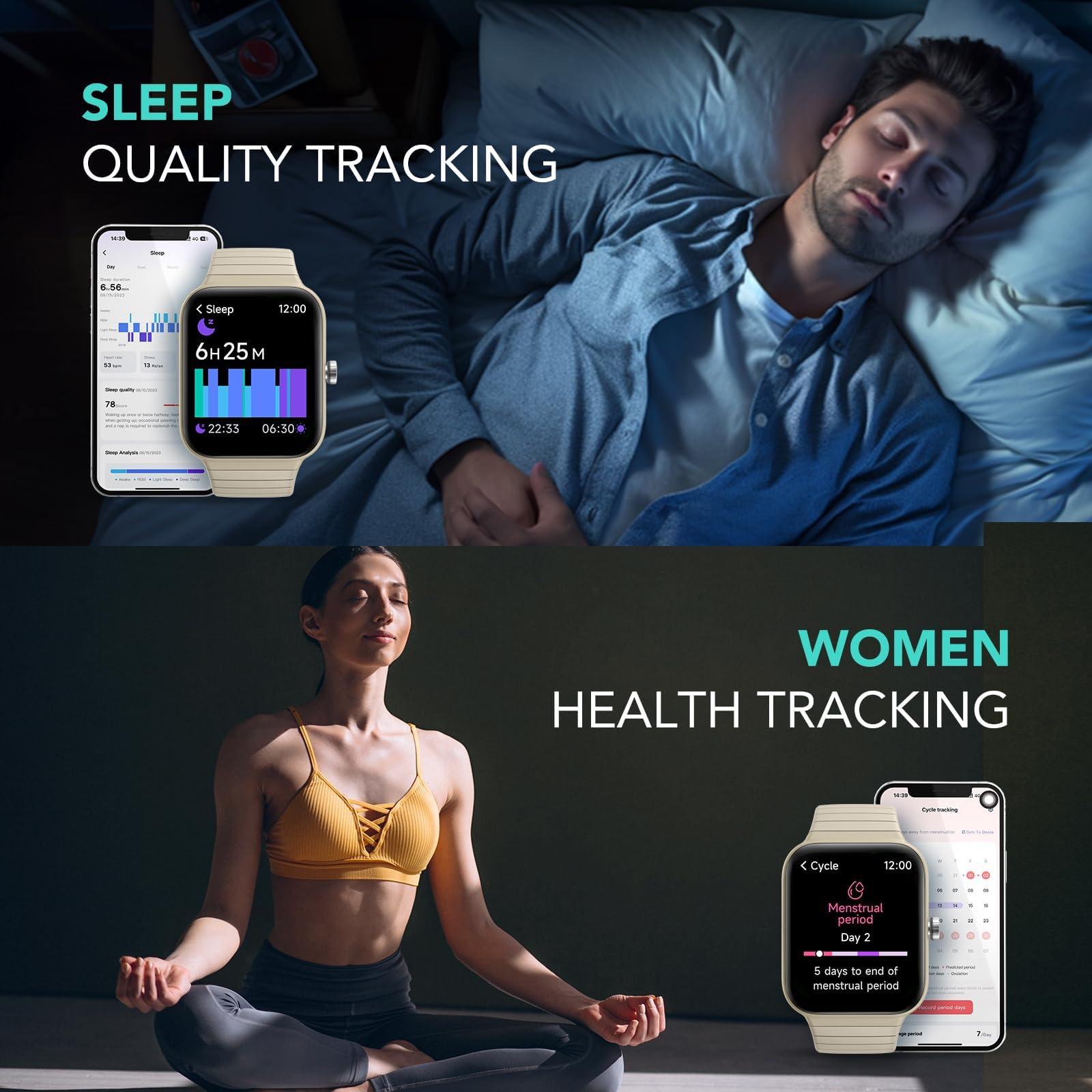 SKG SKG Smart Watch for Women Men (Answer/Make Call), Alexa Built-in, Extra Black Band, IP68 Smartwatch for Android iPhone, 100+ Sport 1.8" Fitness Tracker with Heart Rate SpO2 Monitor, V7 Cyber Beige