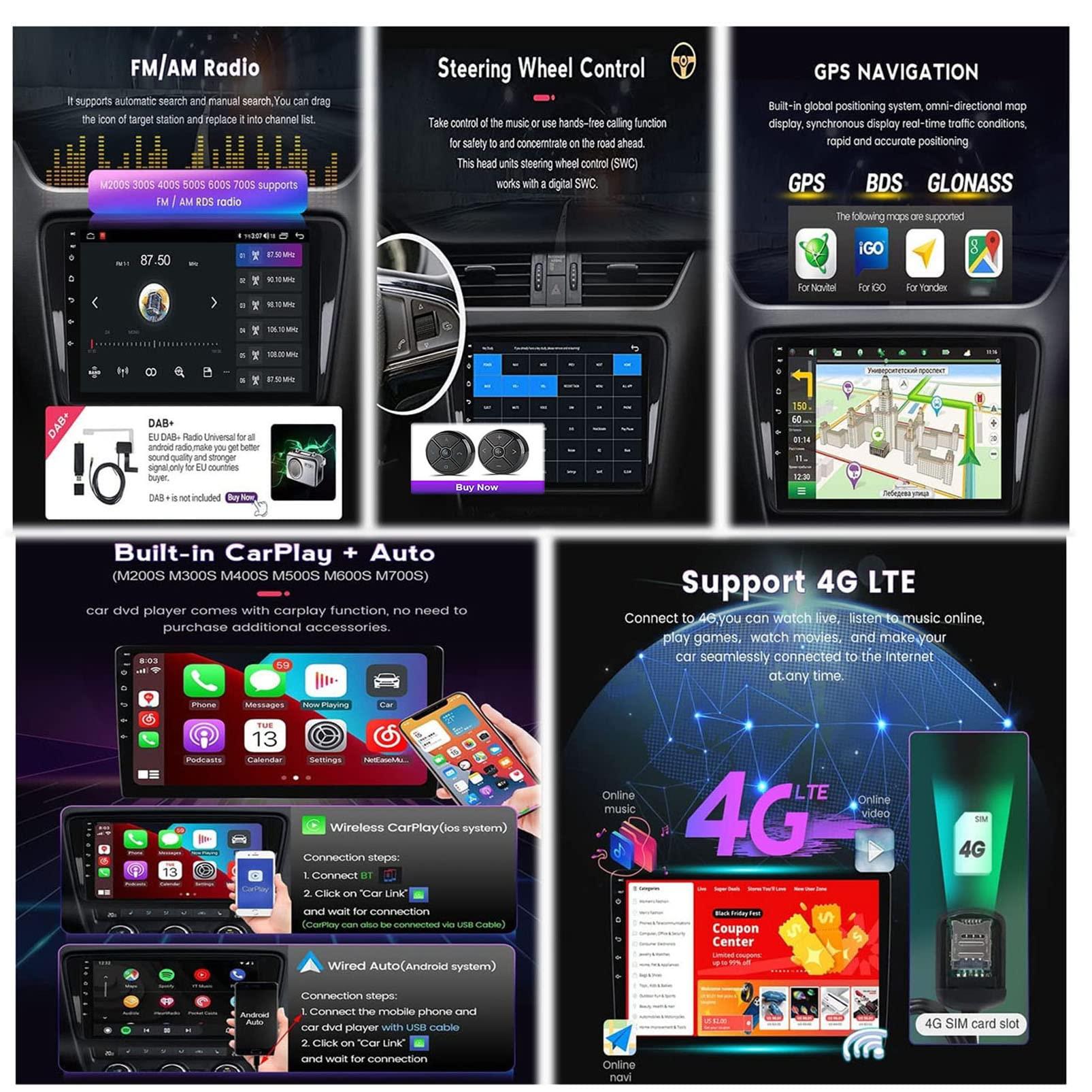 PLOKM Double Din Car Stereo 9 Inch Head Unit for Ford Focus Android 11 Car Radio DVD Player Auto GPS Radio Multimedia Player Support WiFi Bluetooth FM USB DSP RDS Carplay DAB+