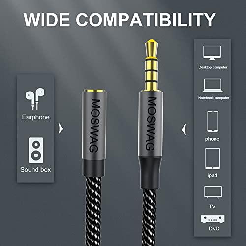 MOSWAG MOSWAG 10FT/3Meter Long 3.5mm Extension TRRS 4-Pole Headphone Cable Male to Female Audio Cable Nylon Braided Compatible for Home/Car Stereos Smartphones Headphones Tablets Media Players and More
