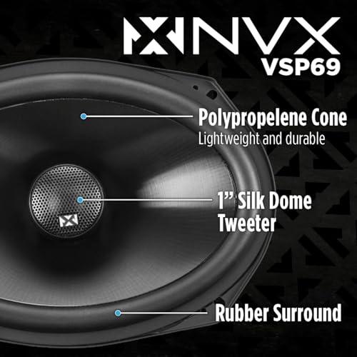 NVX NVX VSP69 6x9 Premium Car Speakers, 900W Max, 300W RMS, 2-Way Coaxial w/ 1\" Silk Dome Tweeters & Built-in X-Overs, Easy to Install in Cars/Trucks/Doors (Pair)