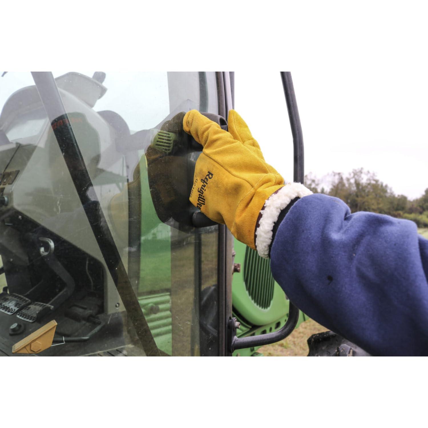 RefrigiWear RefrigiWear Sherpa Lined Three Finger Split Cowhide Leather Mitten Work Gloves (Gold, Large)