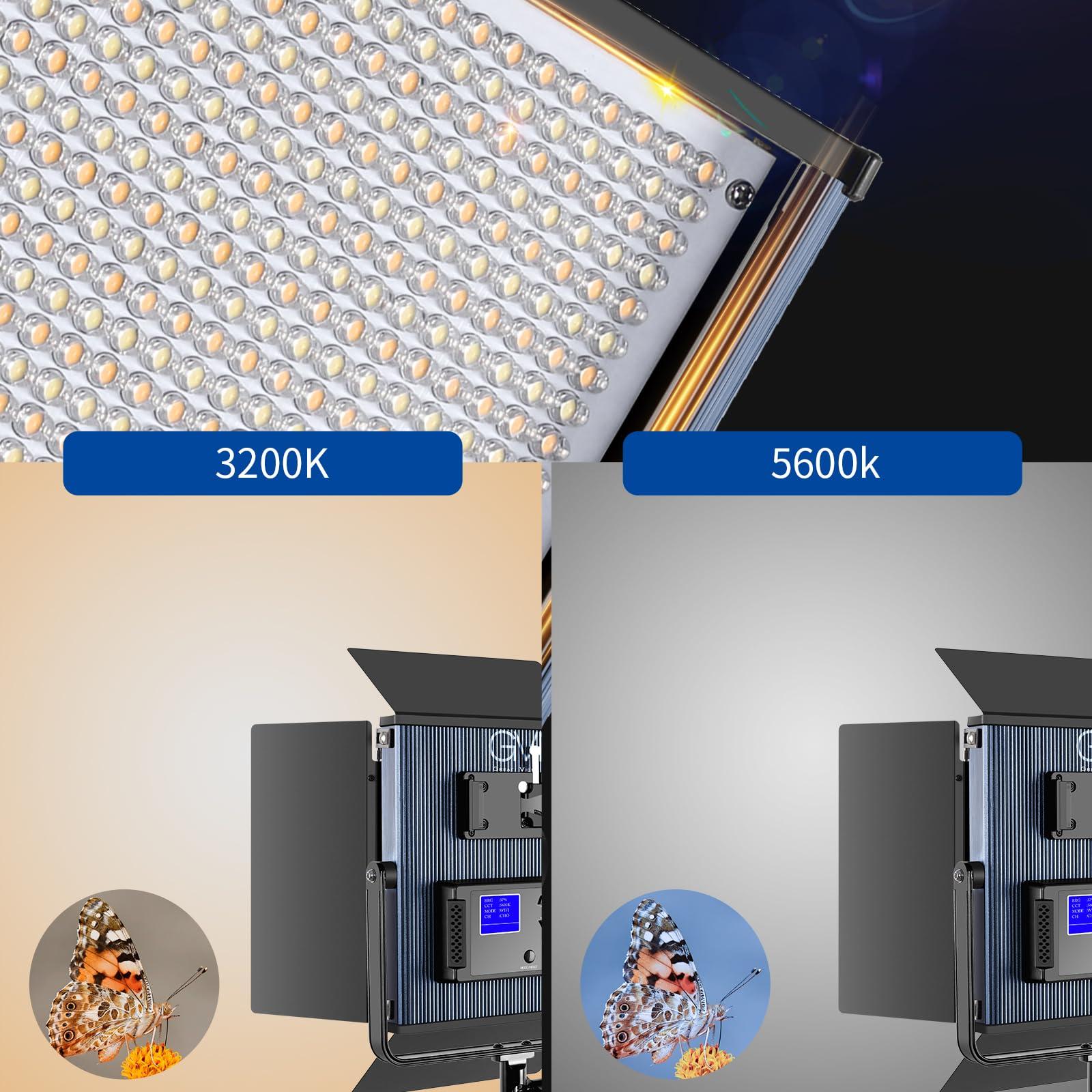 GVM Great Video Maker GVM 65W LED Video Lighting Kits with APP Control, Bi-Color Variable 3200K~5600K with Digital Display Brightness of 10~100% for Video Photography, CRI97+ TLCI97 Led Video Light Panel, 1216 Led Beads