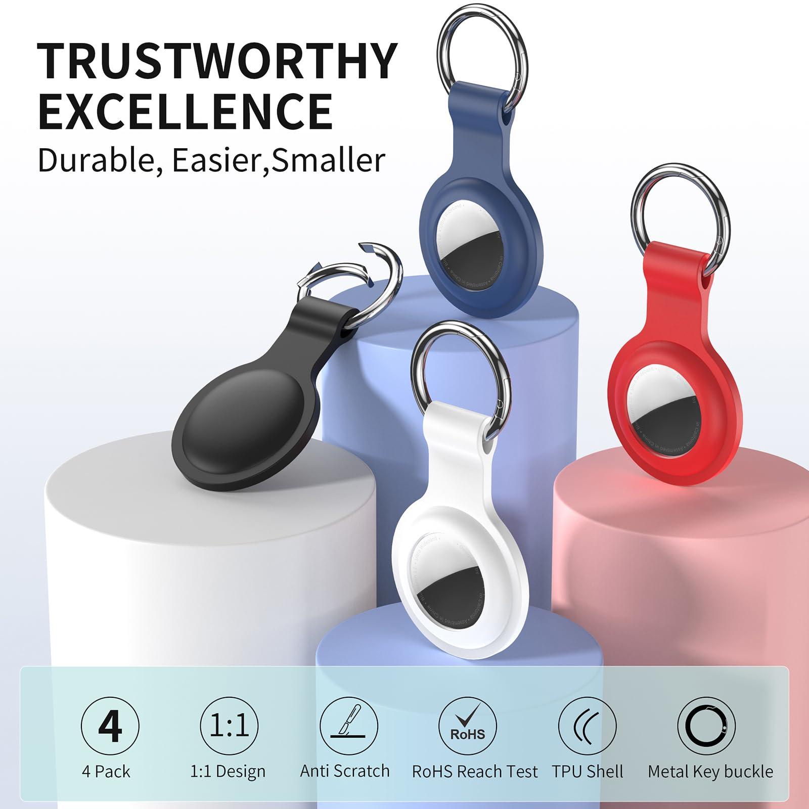 HATALKIN AirTag Holder AirTag Case Keychain Air Tag Holder, Silicone AirTags Key Ring Cases Tags Chain Apple GPS Item iTag Finders Accessories 4 Pack