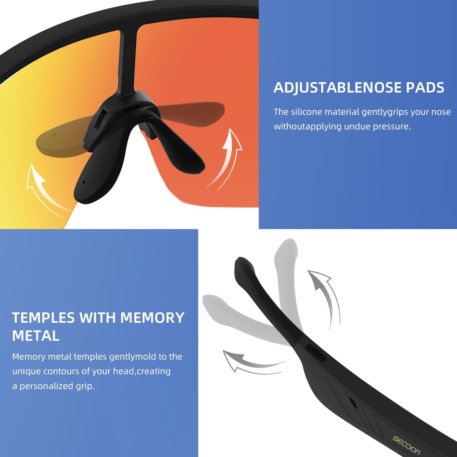 SECOON SECOON Bluetooth Safety Sunglasses for Men & Women, Sport Smart Glasses with Open Ear Audio, UV Protection & 7H Playtime Wireless Bone Conduction Glasses for Music Playing, Cycling, Running