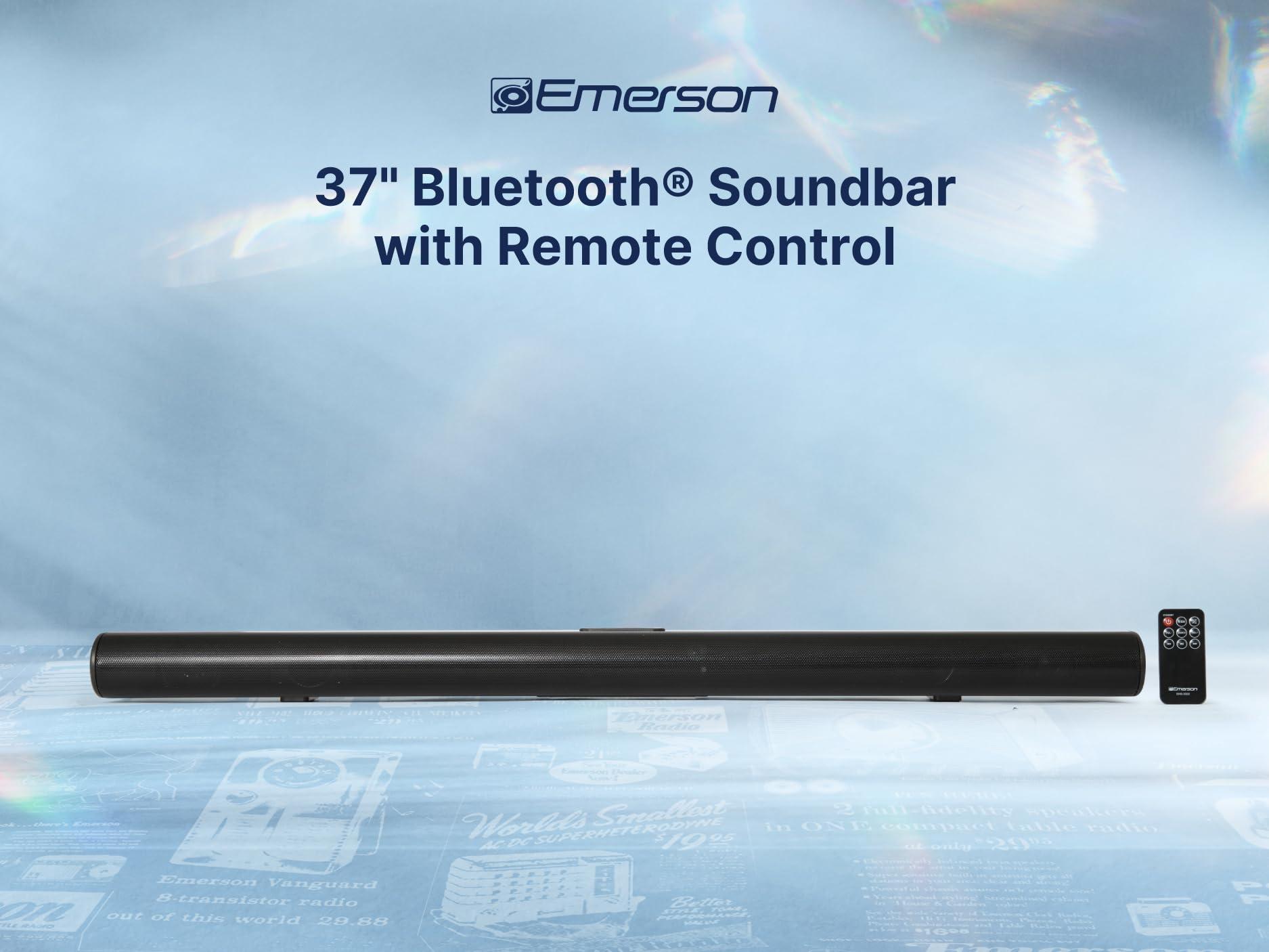 Emerson Emerson EHS-2002 37-Inch Bluetooth Soundbar with NFC Pairing, 2.0 Channel Audio, USB/AUX Inputs, FM Radio, Remote Control, Compact Wall Mountable Design