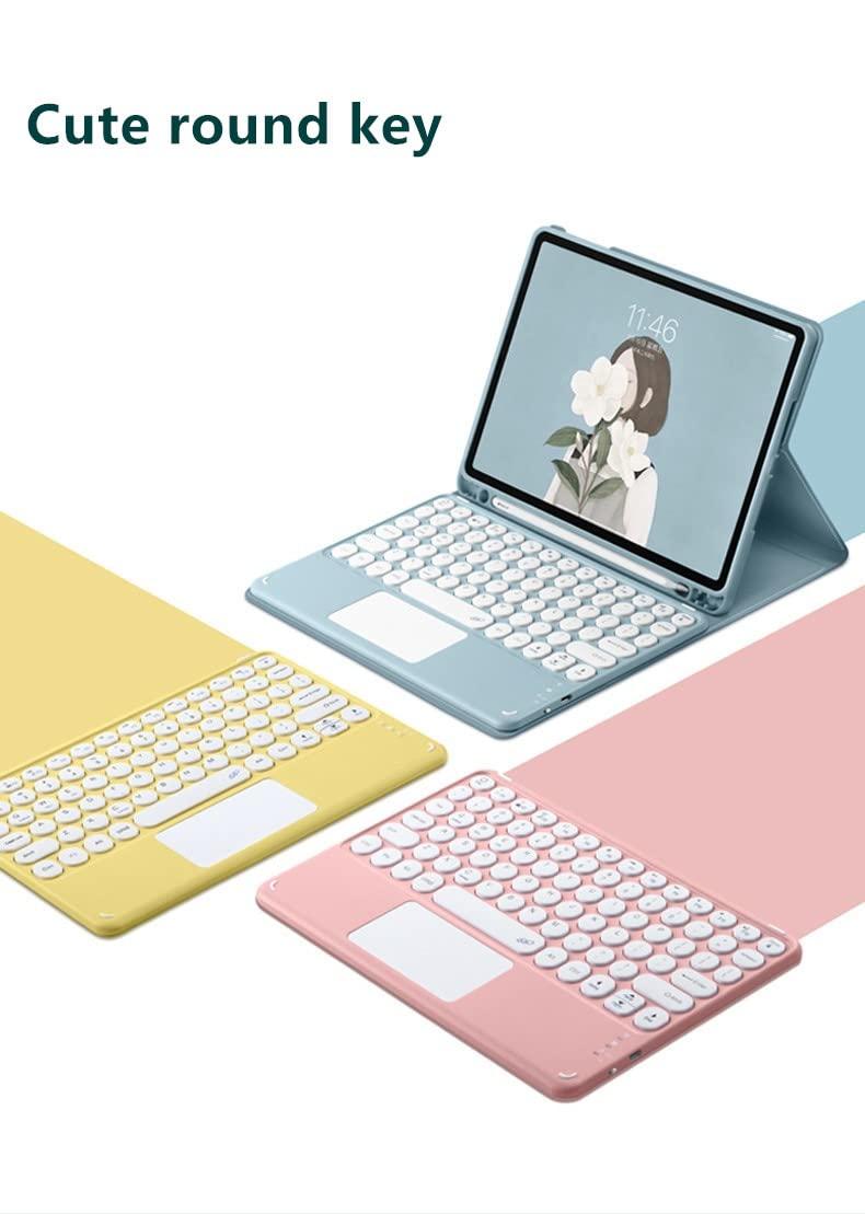 GOOVEN Galaxy Tab S6 Lite 10.4 inch 2024/2022/2020 Touch Keyboard Cover with mouse Cute Round Keys Touchpad Slim Smart Magnetic Detachable BT Keyboard, Black