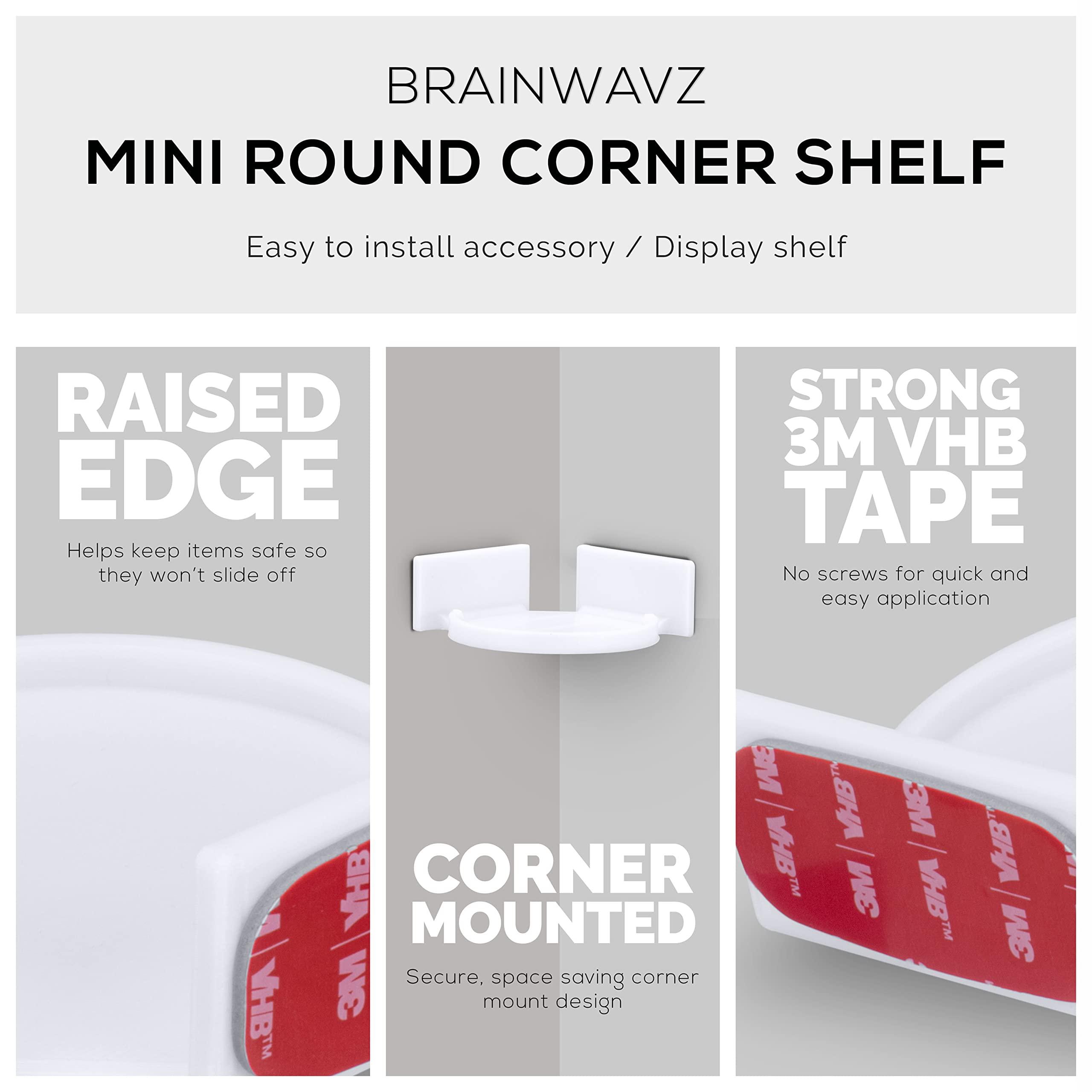 BRAINWAVZ Mini Circular Corner Shelf Mount for Security Cameras, Baby Monitors, Speakers, Plants & More, Universal Holder, Strong Adheasive, No Mess, Screwless by Brainwavz (White)