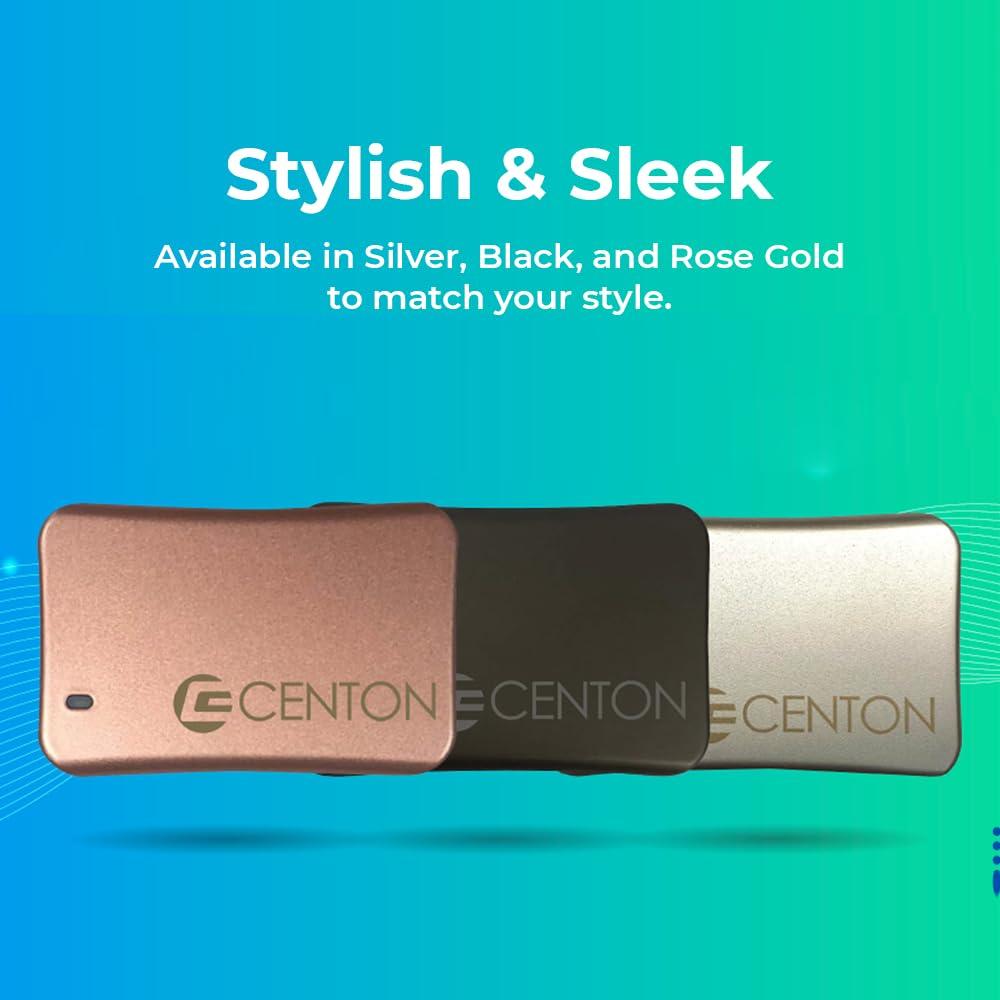 Centon Centon External SSD (Silver Metallic), USB-C 3.2 Gen 2, 1000GB